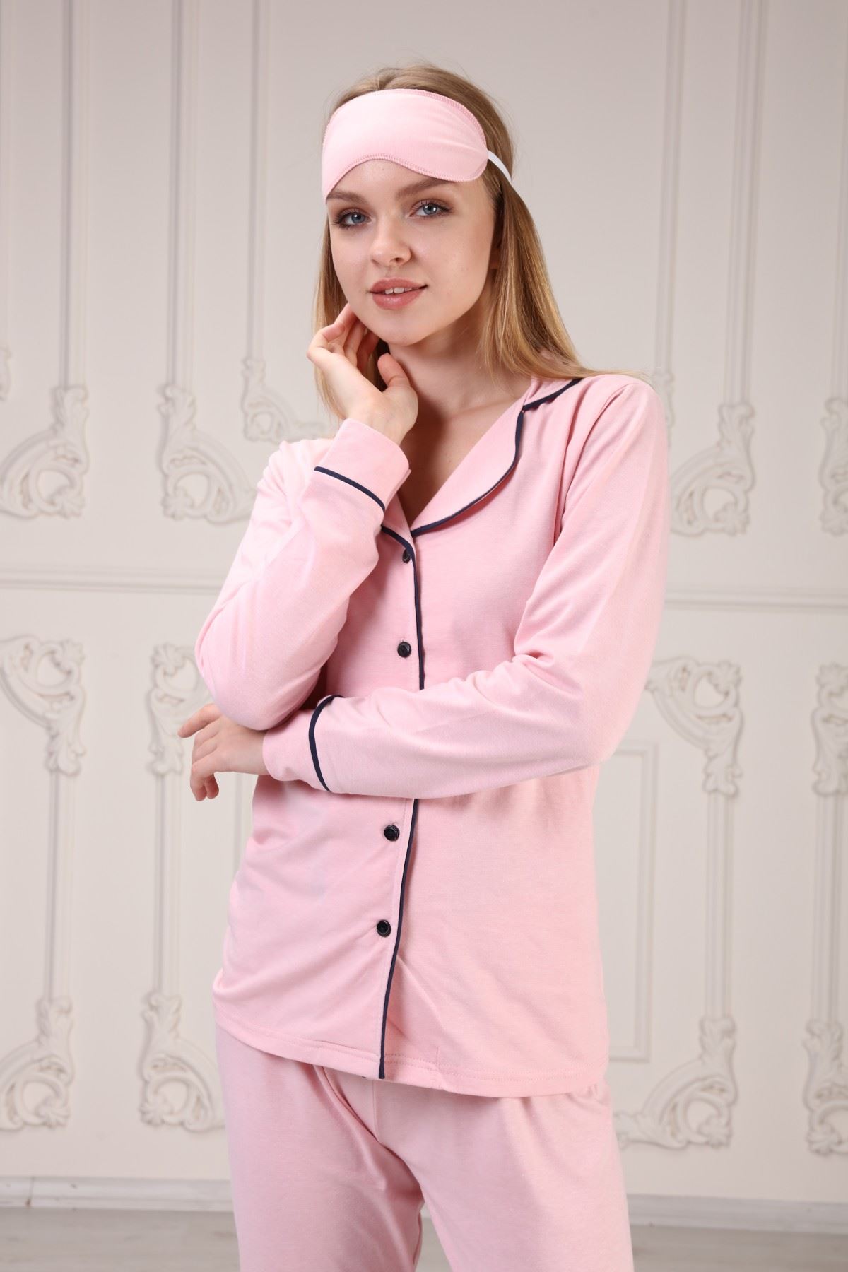 Düğmeli Göz Bantlı Pijama Takım