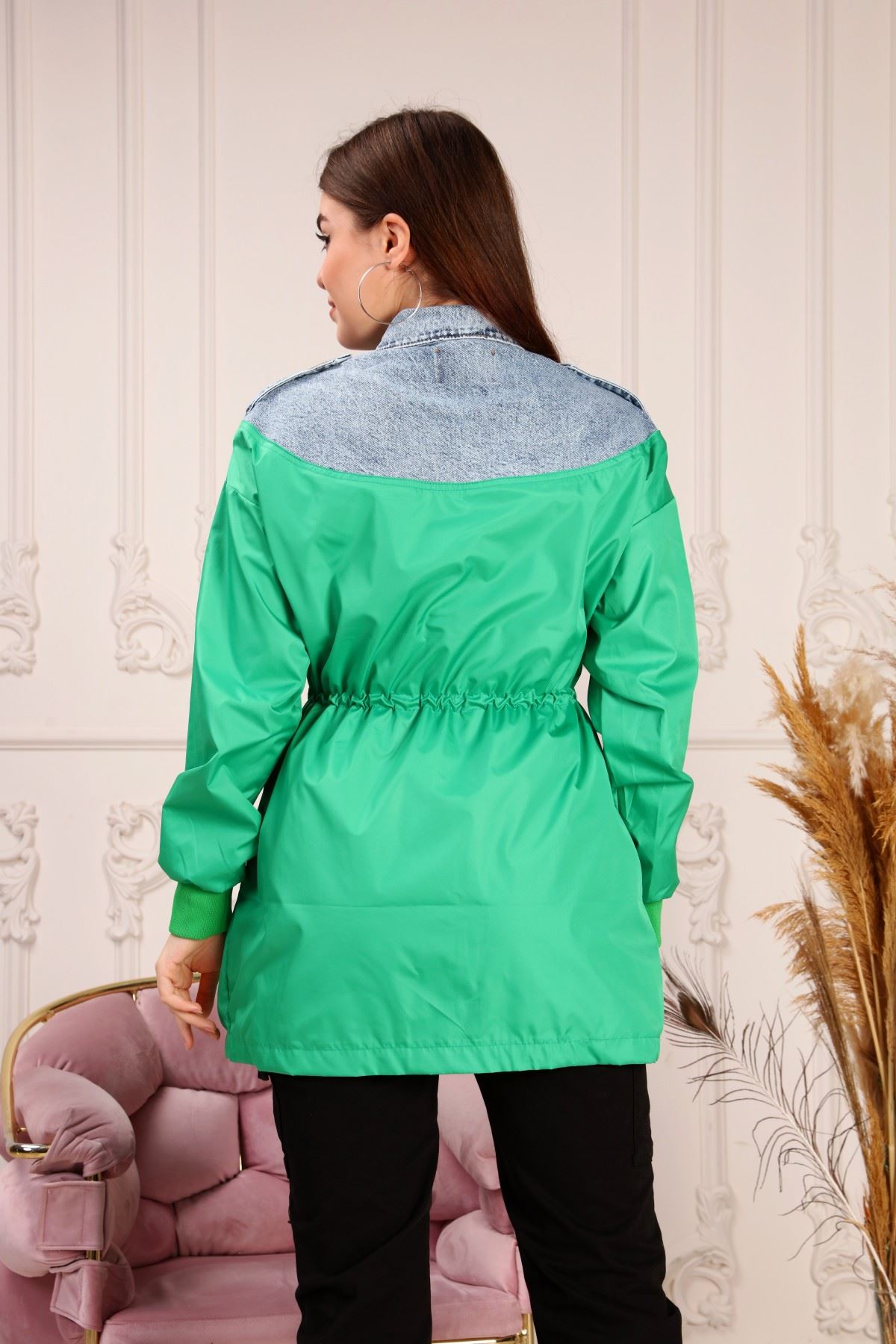 Women's Denim Jacket with Drawstring Waist