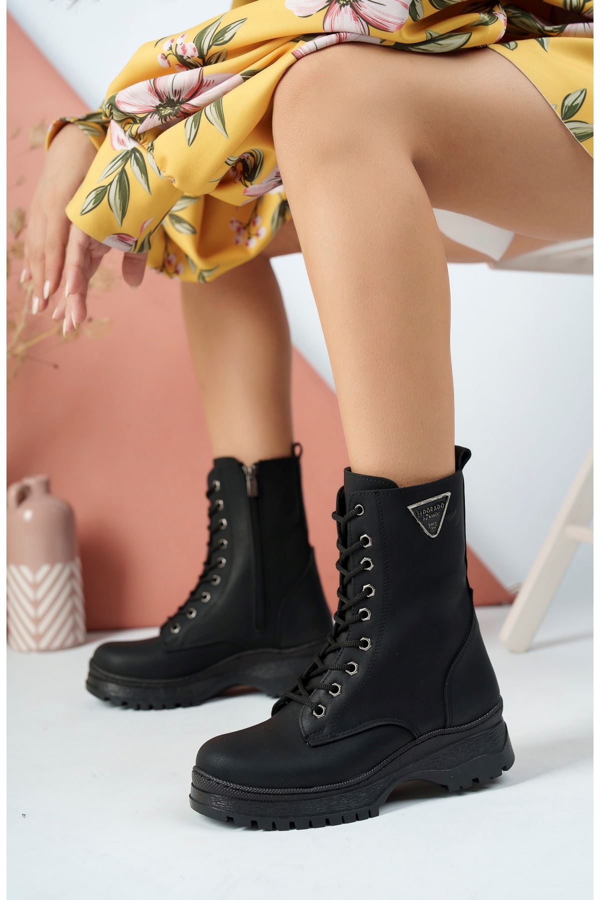 Black Emerald Postal Boots with Filled Sole Buckle