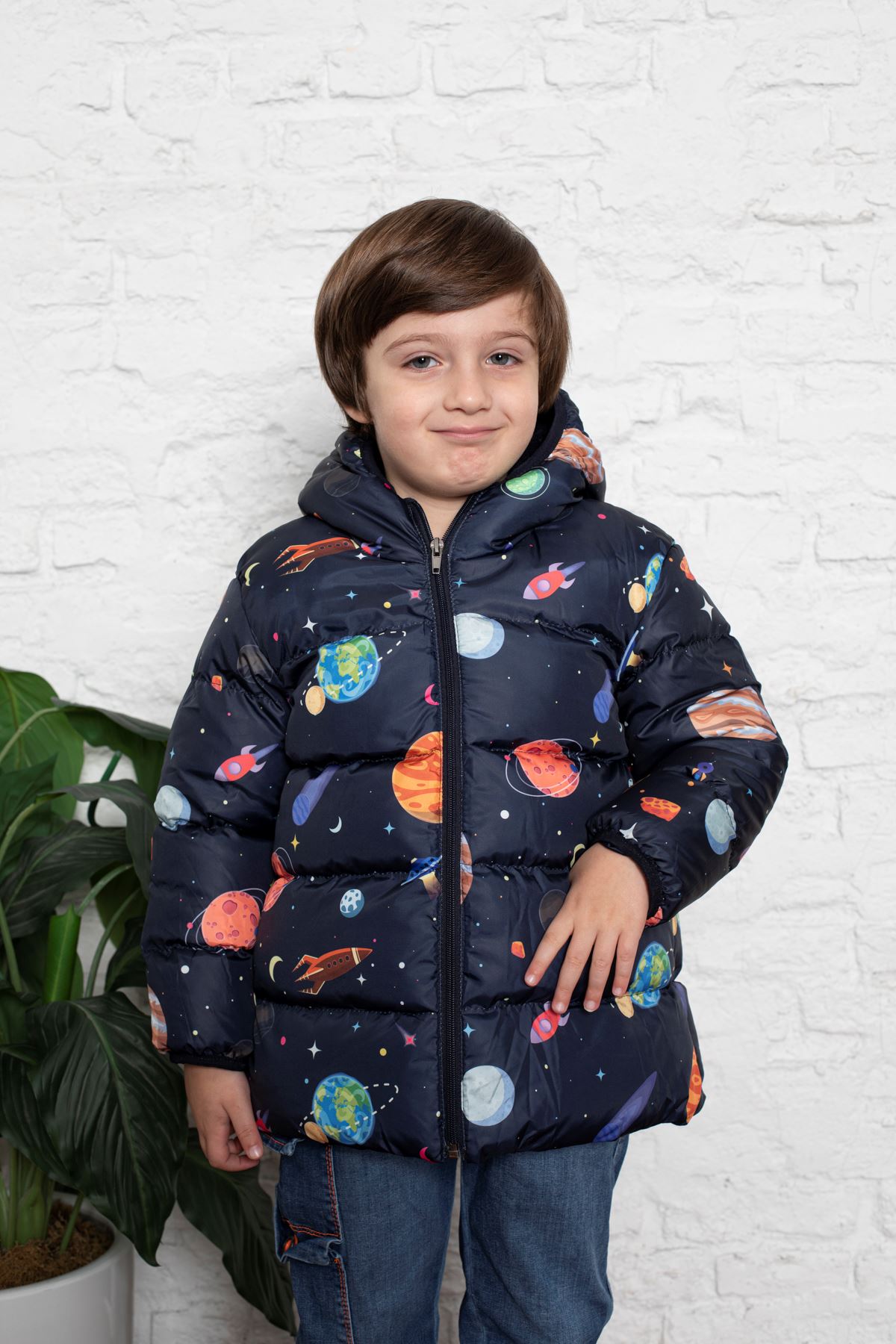 Planet Patterned Fleece Baby Coat