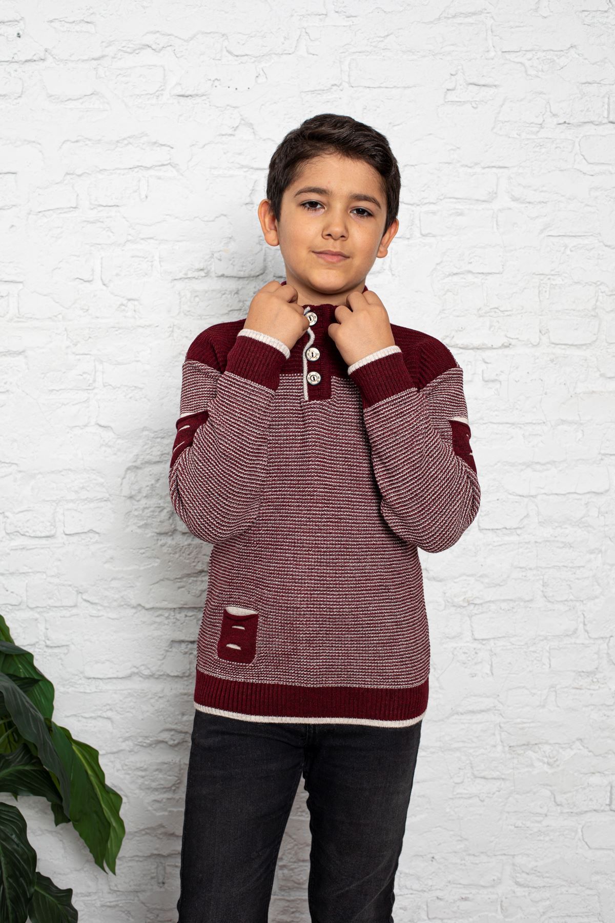 Boys' Pullover with Collar Buttoned Pocket Detail