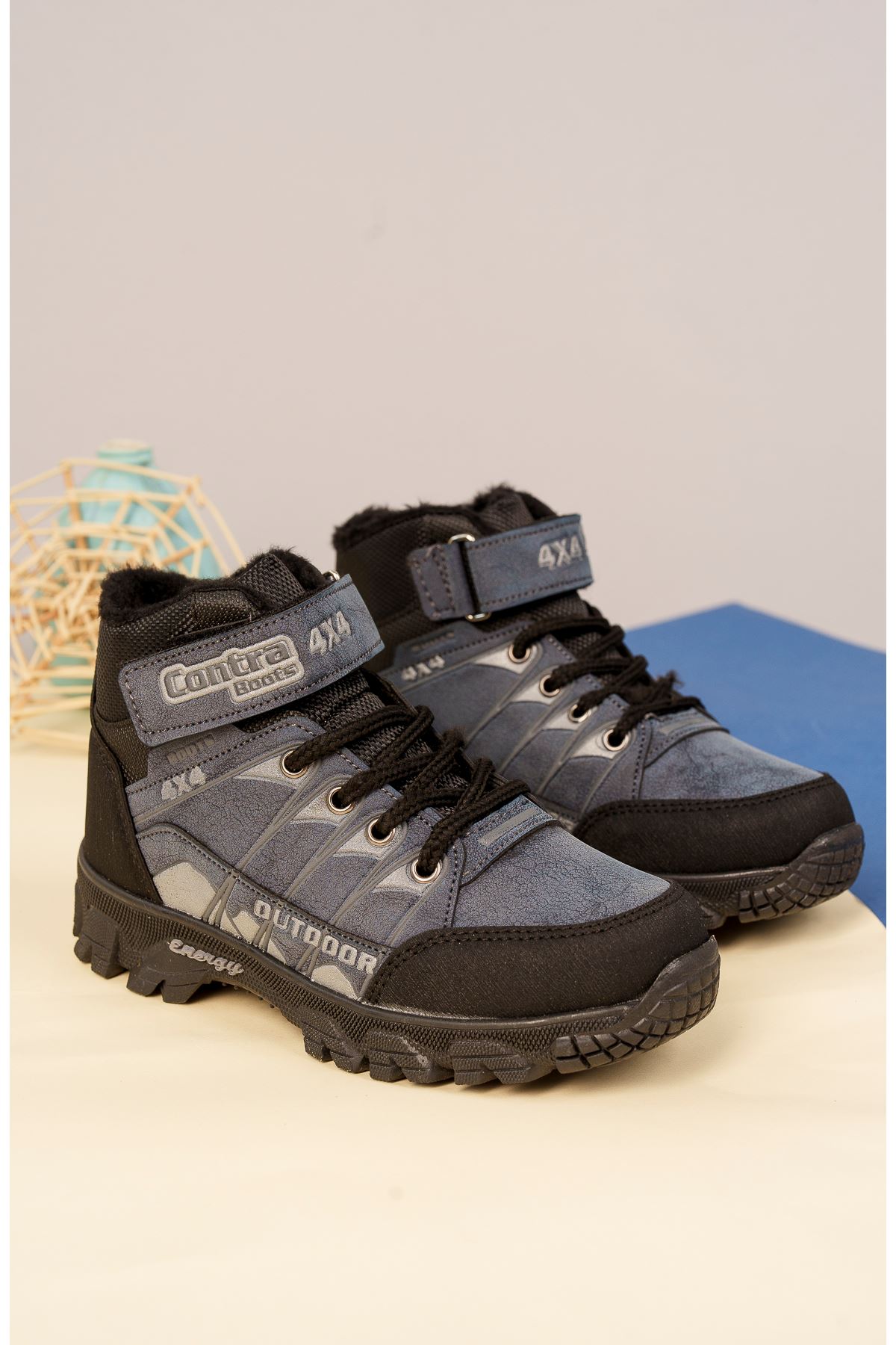 Unisex Kids Velcro Gray Tracking Boots
