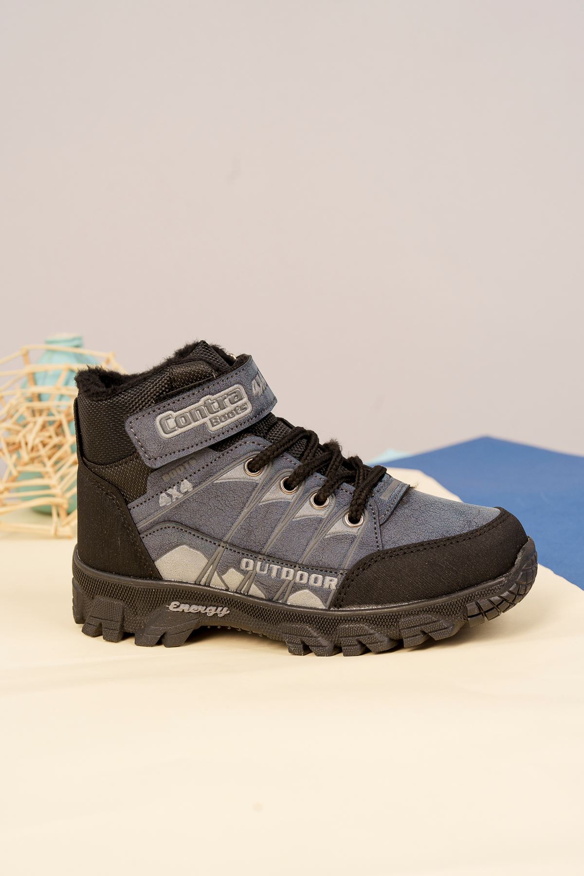 Unisex Kids Velcro Gray Tracking Boots
