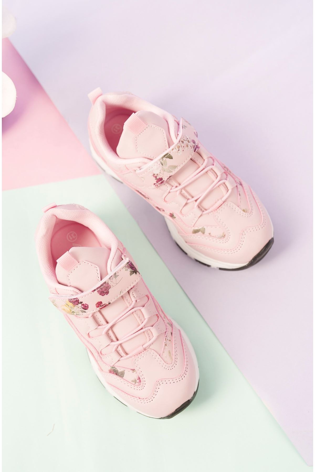 Pudra Çiçekli Çocuk Spor Ayakkabı