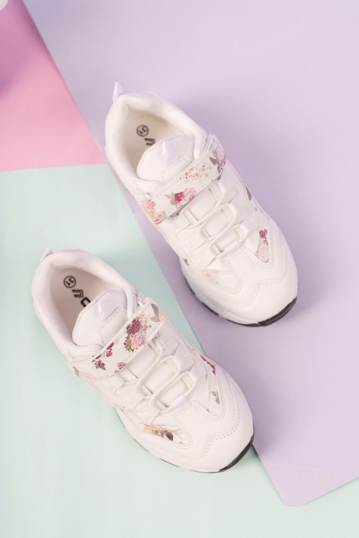 White Floral Kids Sneakers