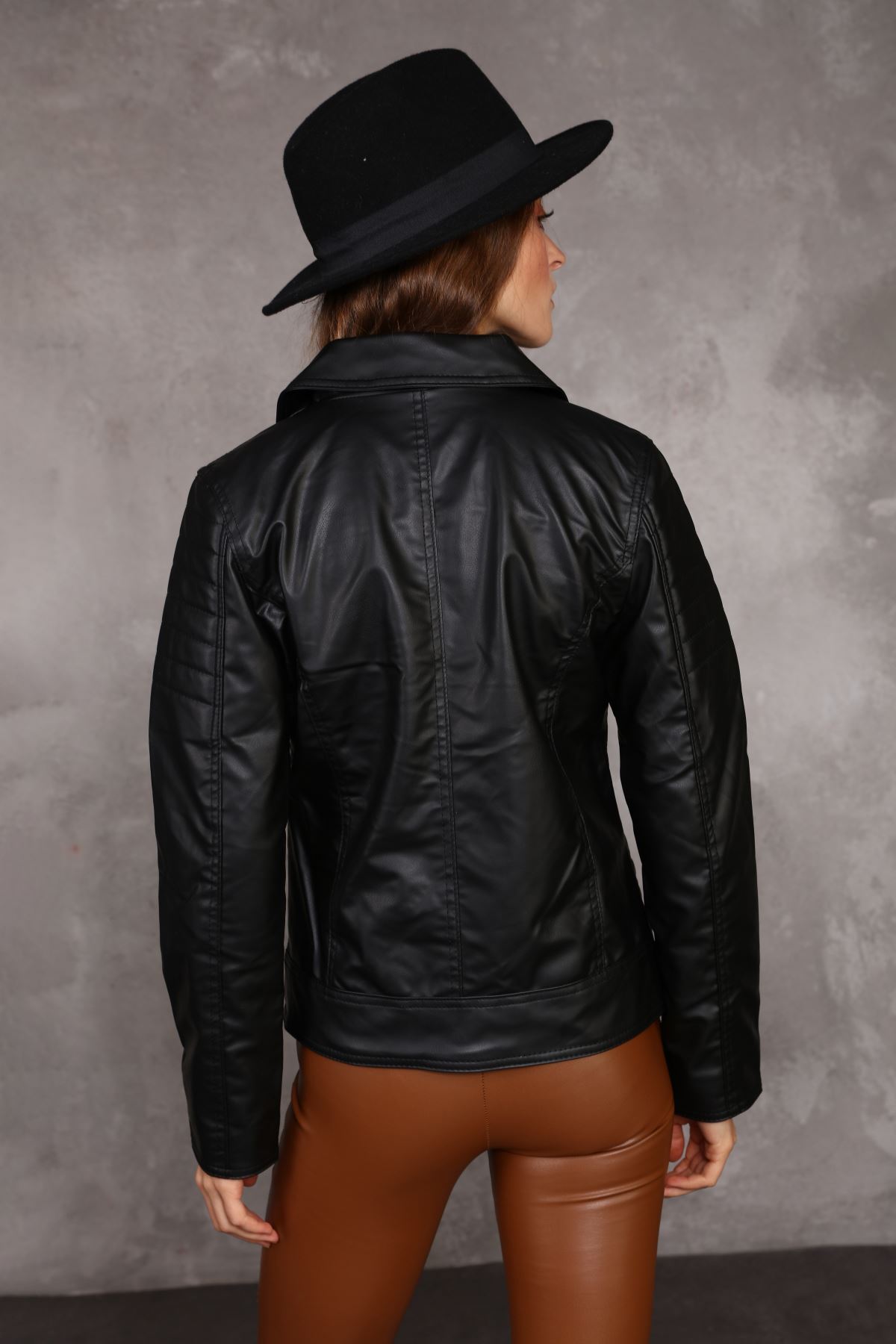 Women's Black Leather Coat with Fleece Inside
