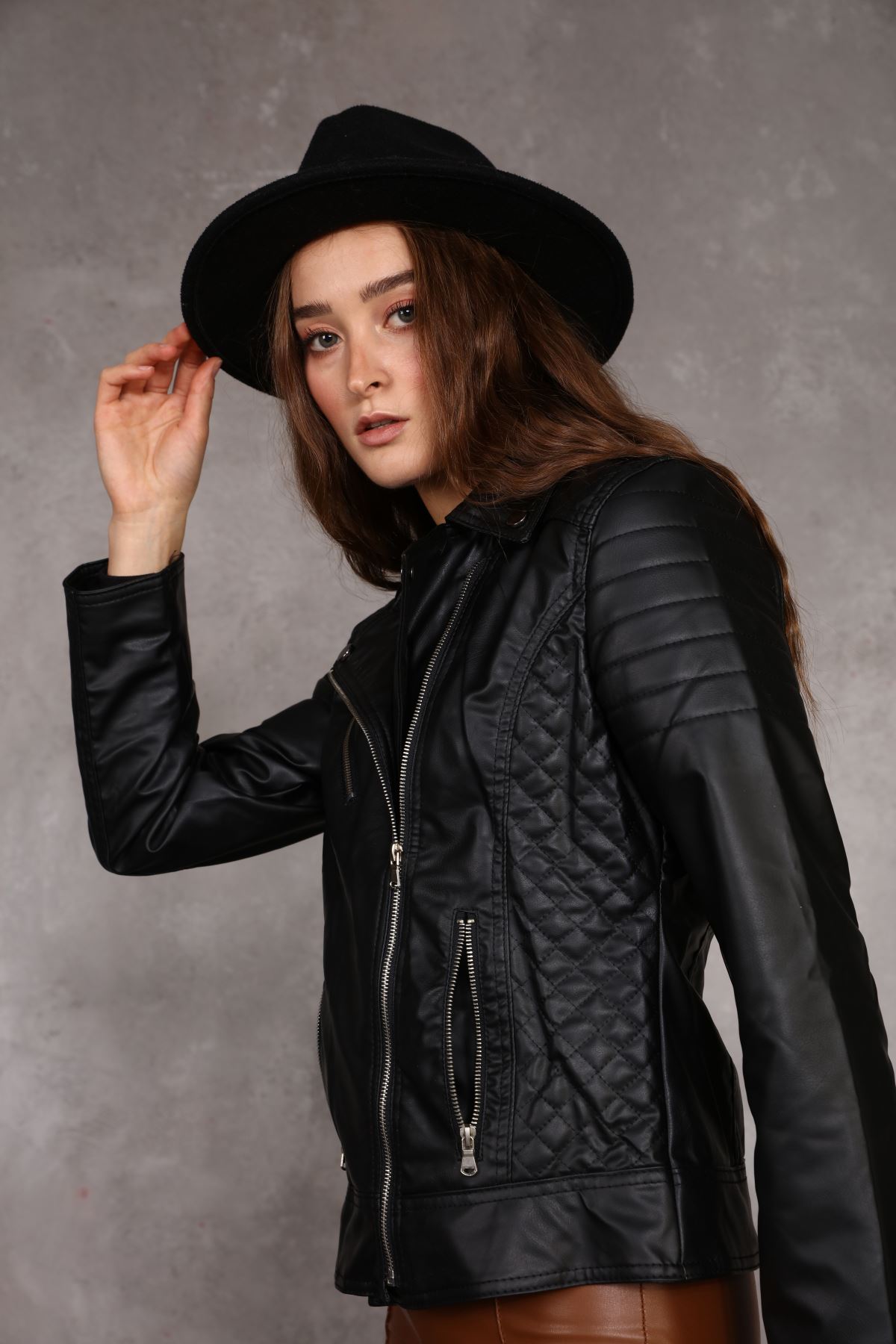 Women's Black Leather Coat with Fleece Inside