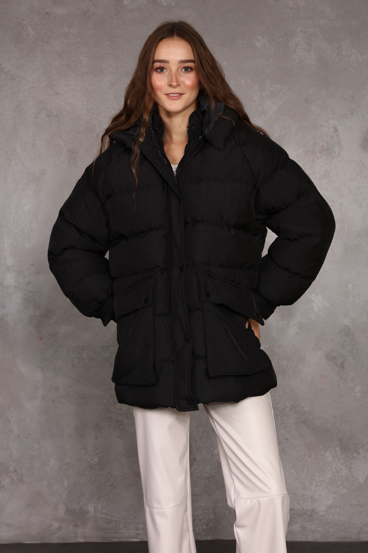 Women's Inflatable Coat with Hooded Box Pockets