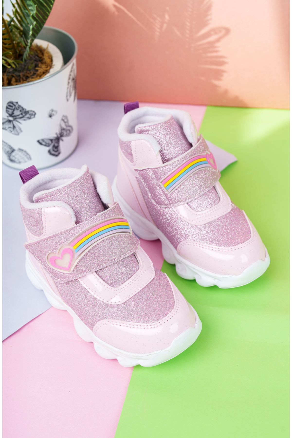 Lighted Pink Silvery White Baby Sport Boots