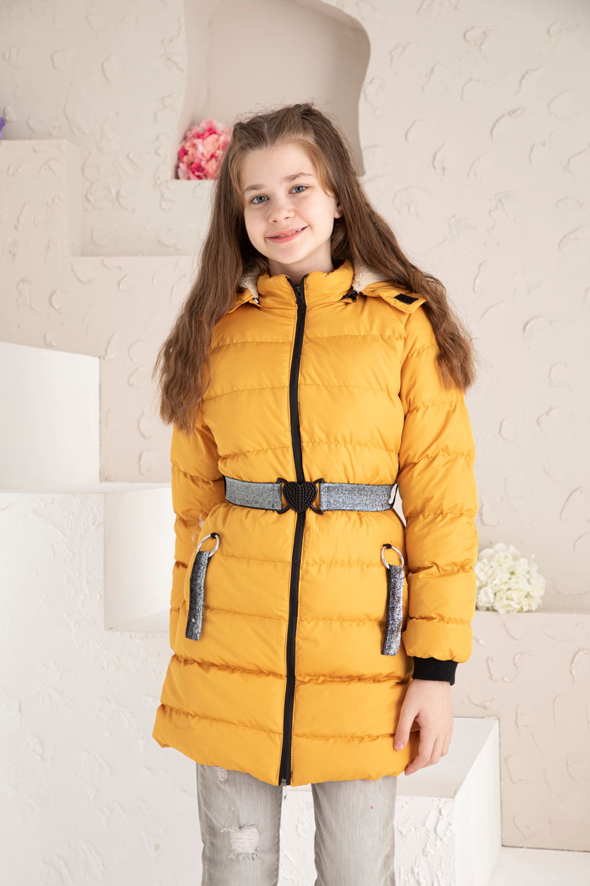 Woolen Inflatable Coat with Waist Belt