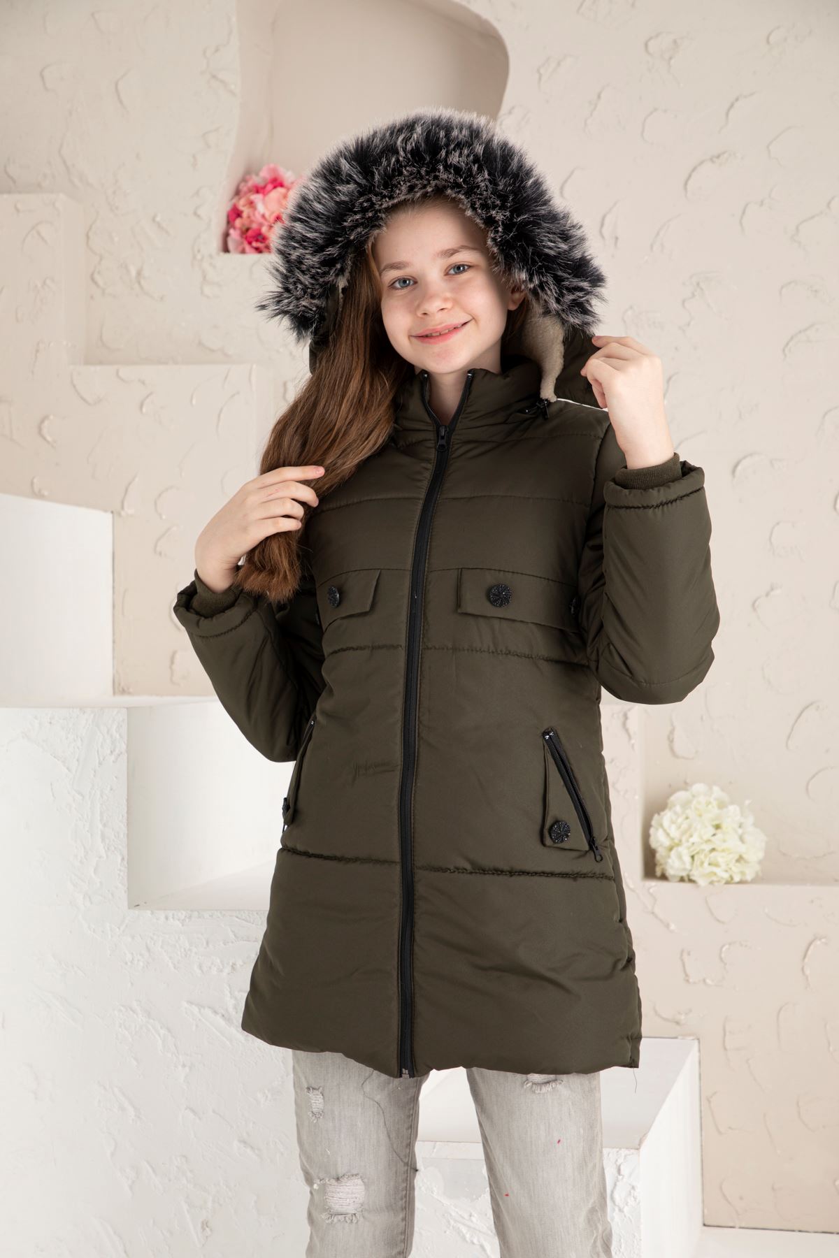 Hooded Woolen Girl's Coat