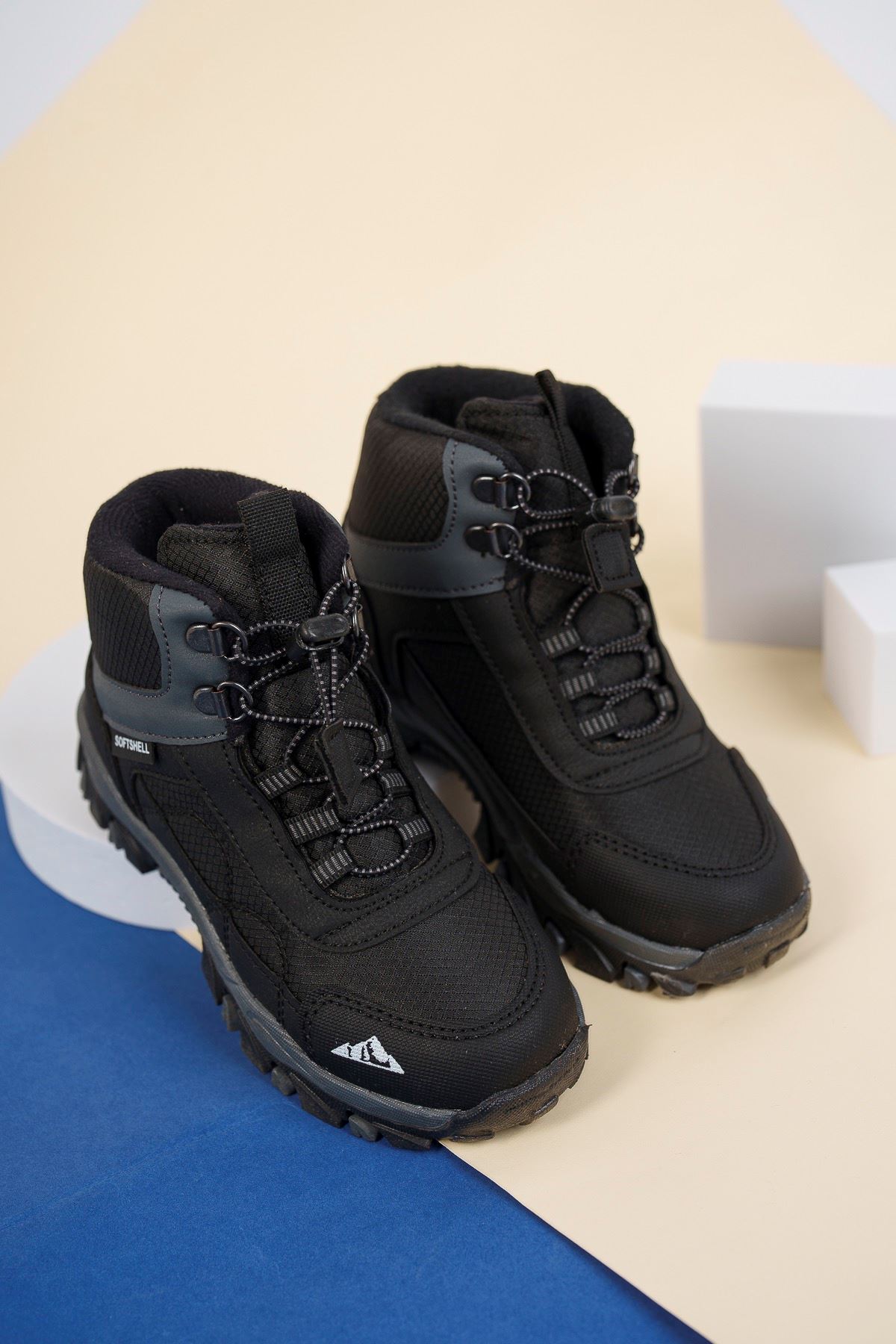 Black Kids Tracking Boots with Rubber Laces
