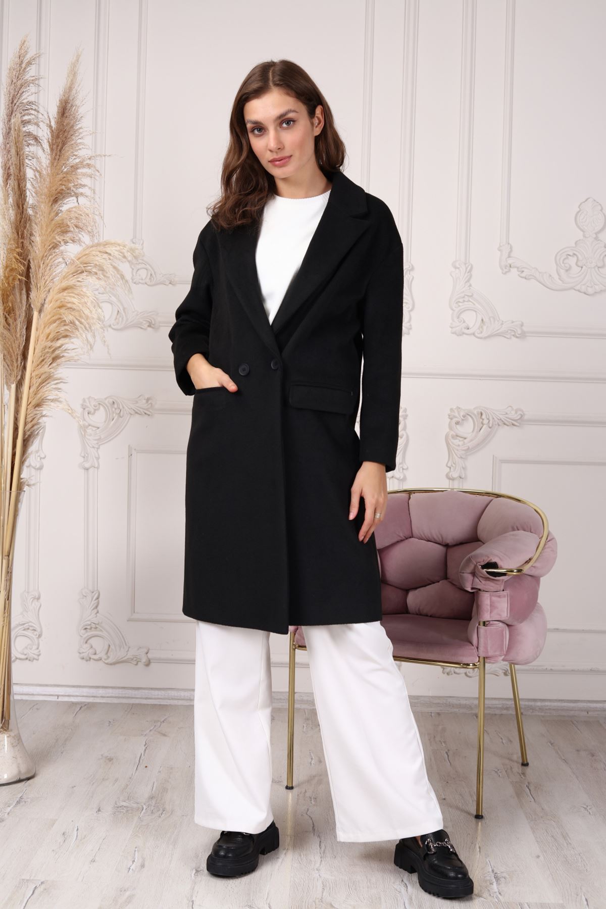 Buttoned Belted Women's Cashmere Coat
