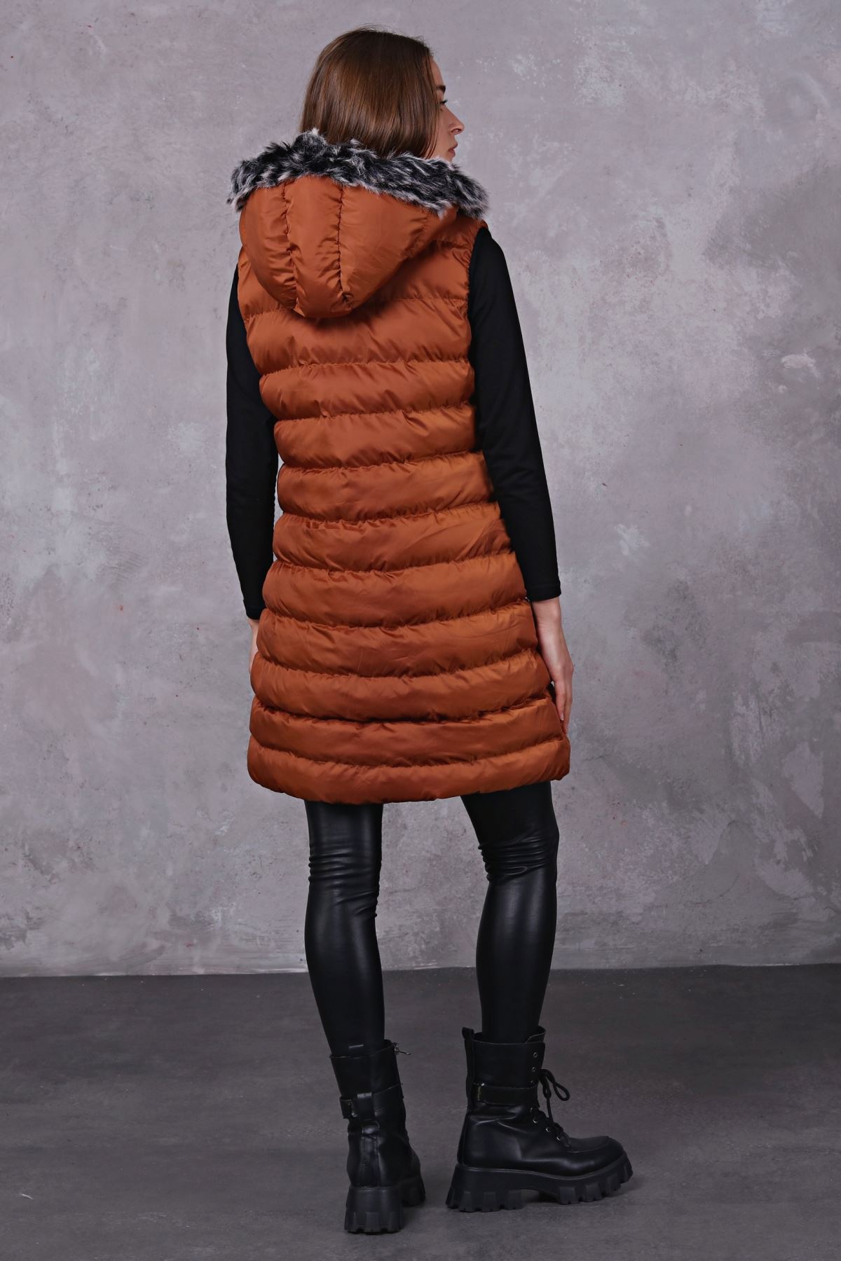 Women's Inflatable Vest with Fur Hood