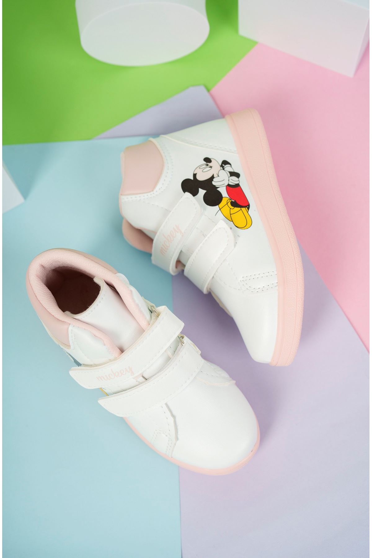 Printed White To White Powder Garnished Velcro Children's Boots