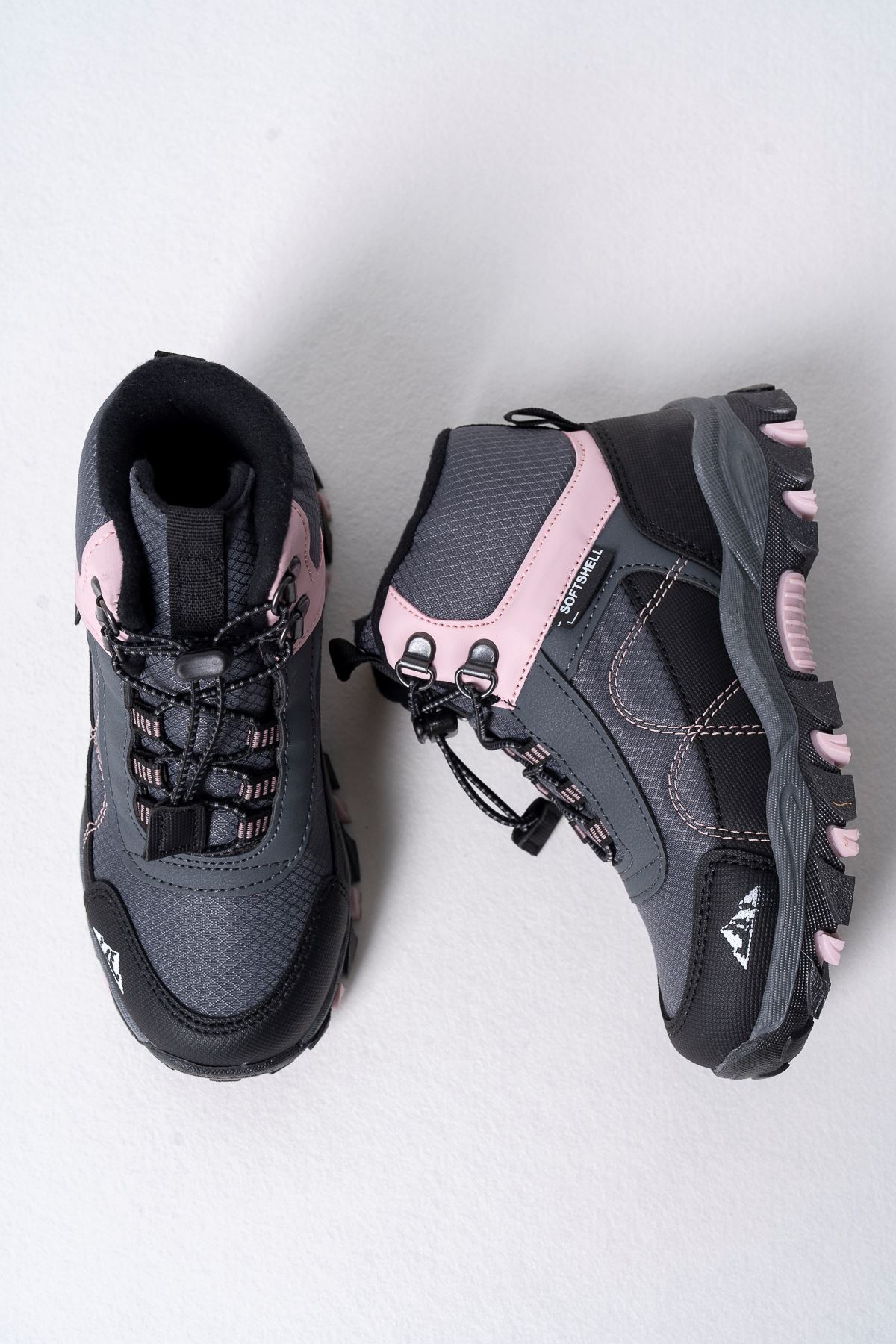Children's Tracking Boots with Elastic Laces and Pink Garnish