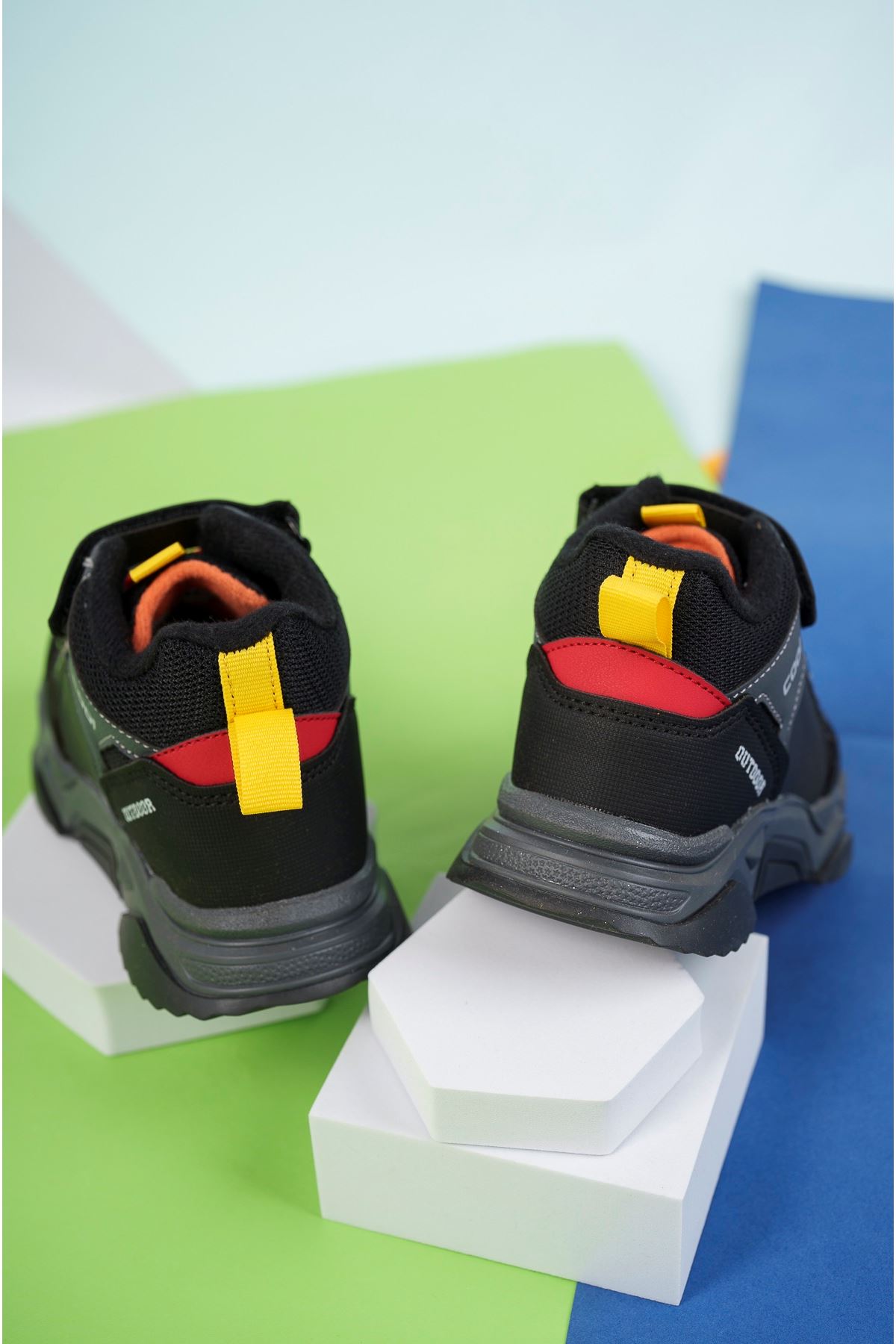 Black Kids Tracking Boots with Velcro