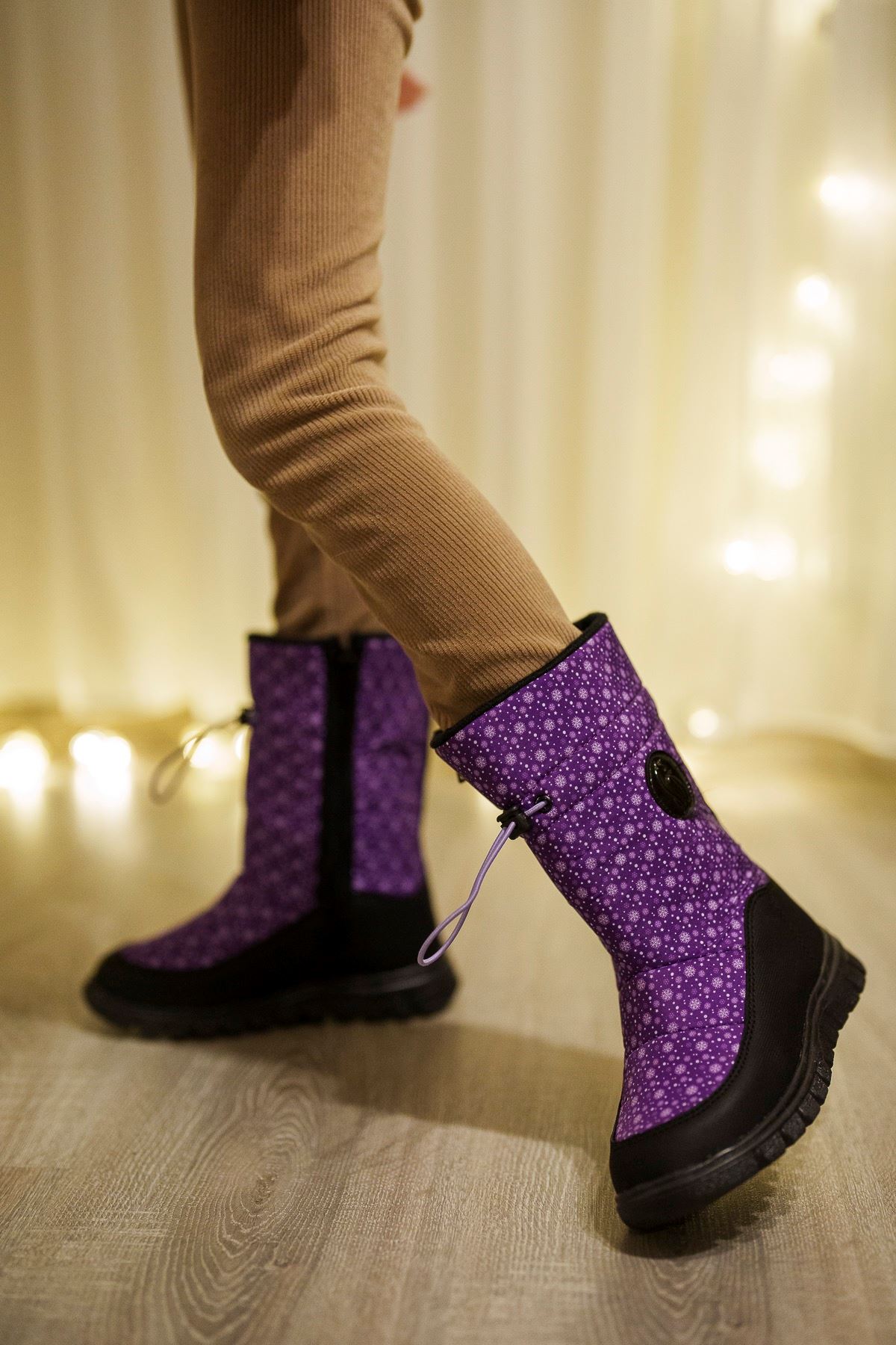 Purple Printed Parachute Snow Boots with Elastic