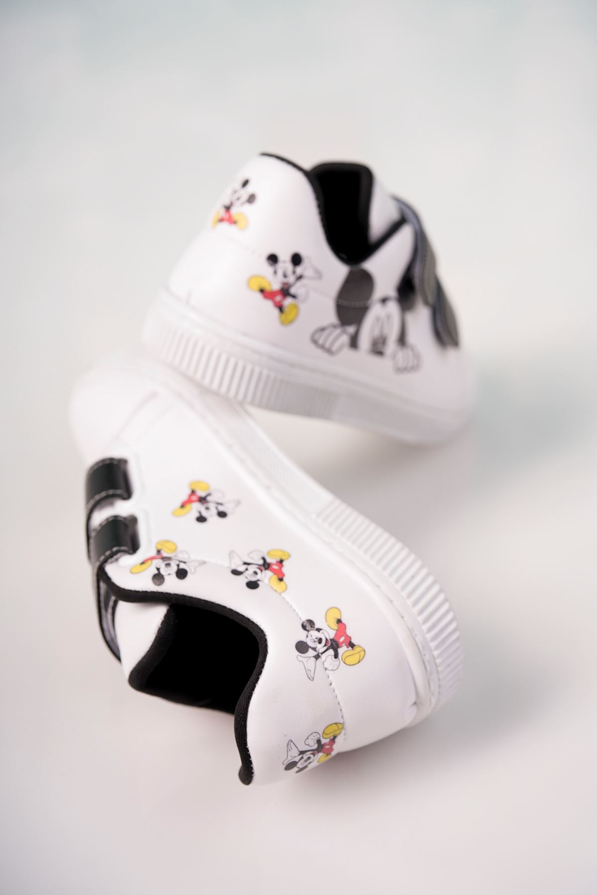 Velcro Black Printed White Kids Shoes
