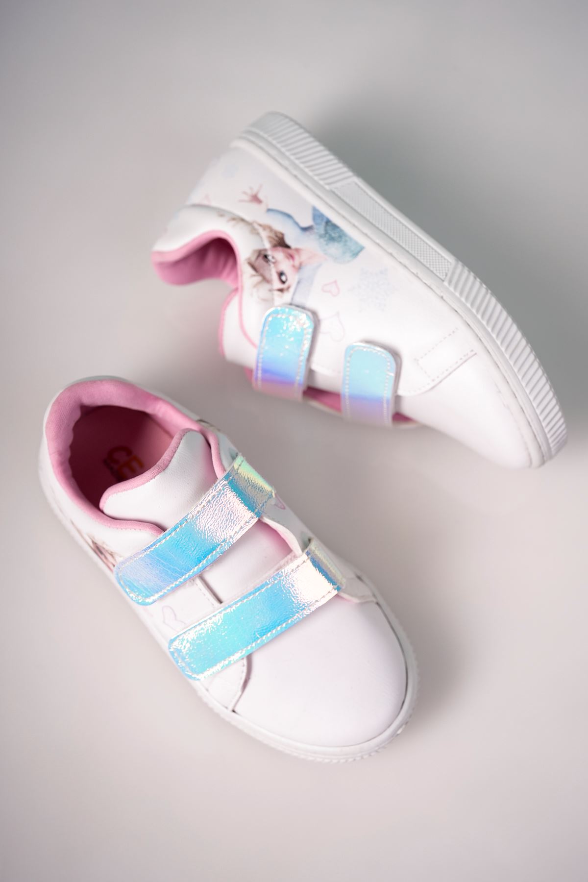 Velcro Hologram Printed White Baby Shoes