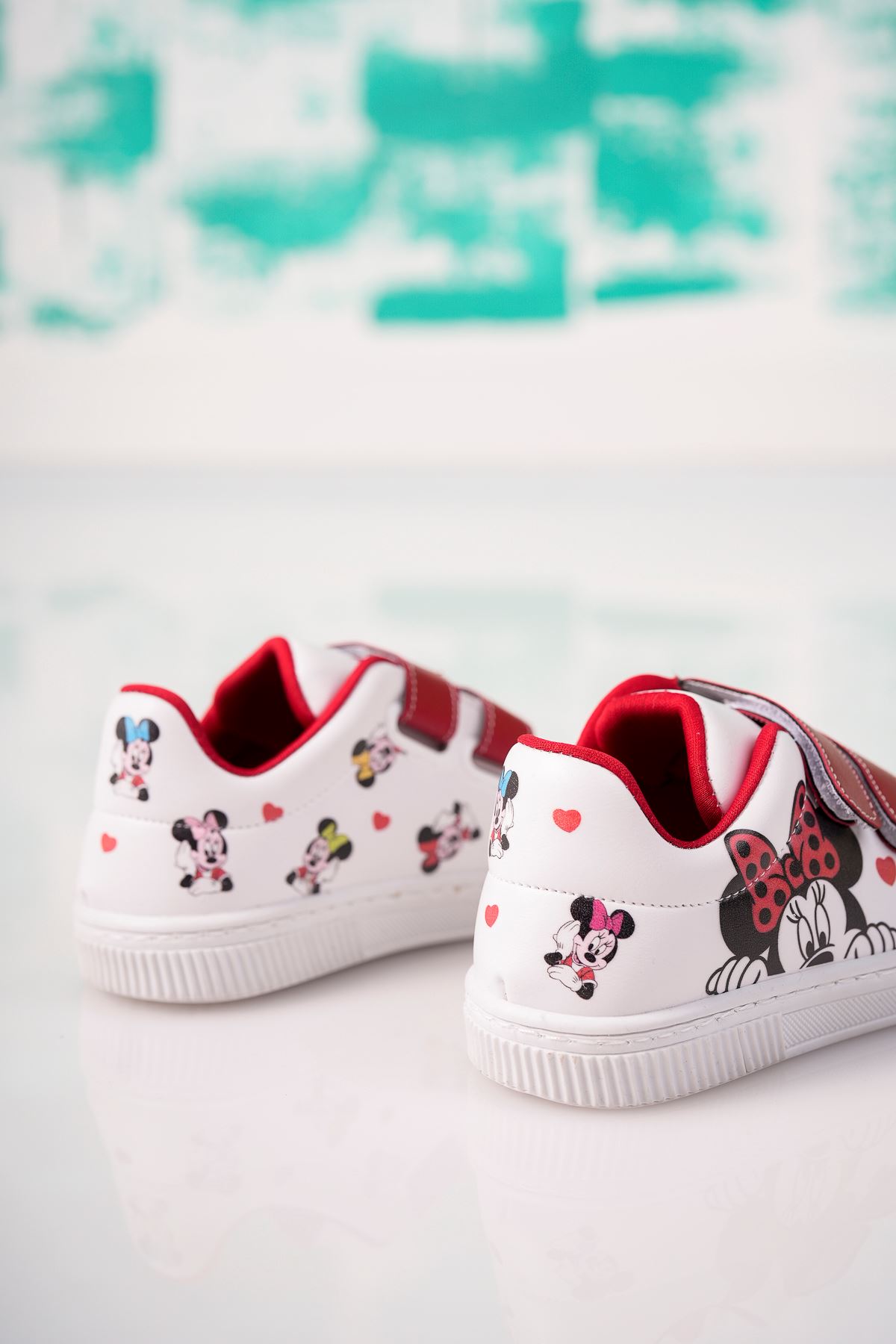 Velcro Red Printed White Kids Shoes