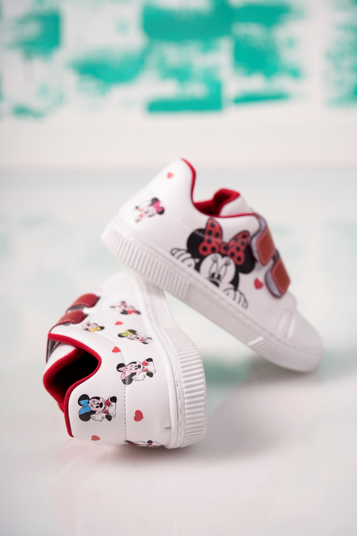 Velcro Red Printed White Baby Shoes