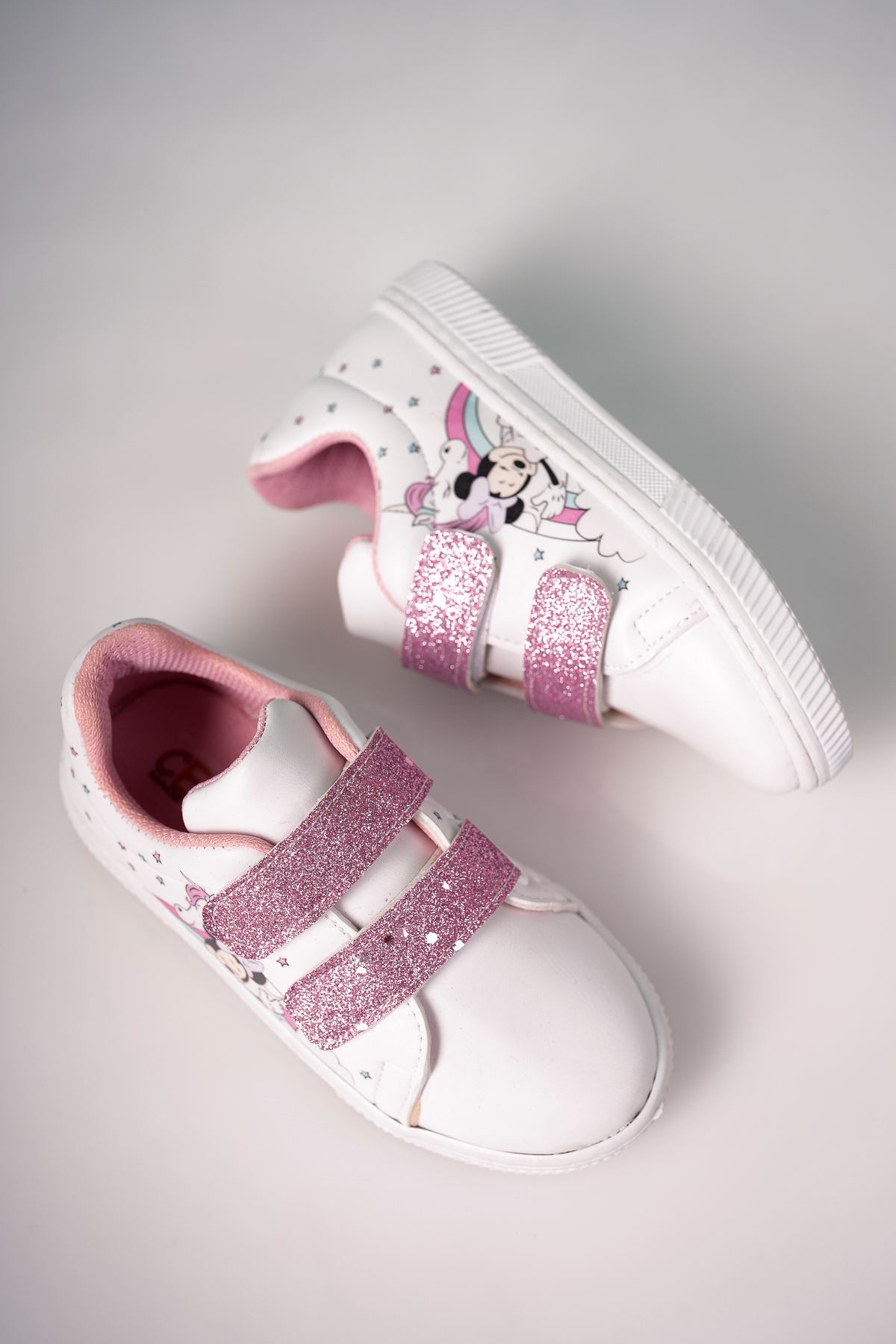 Velcro Powder Printed White Baby Shoes