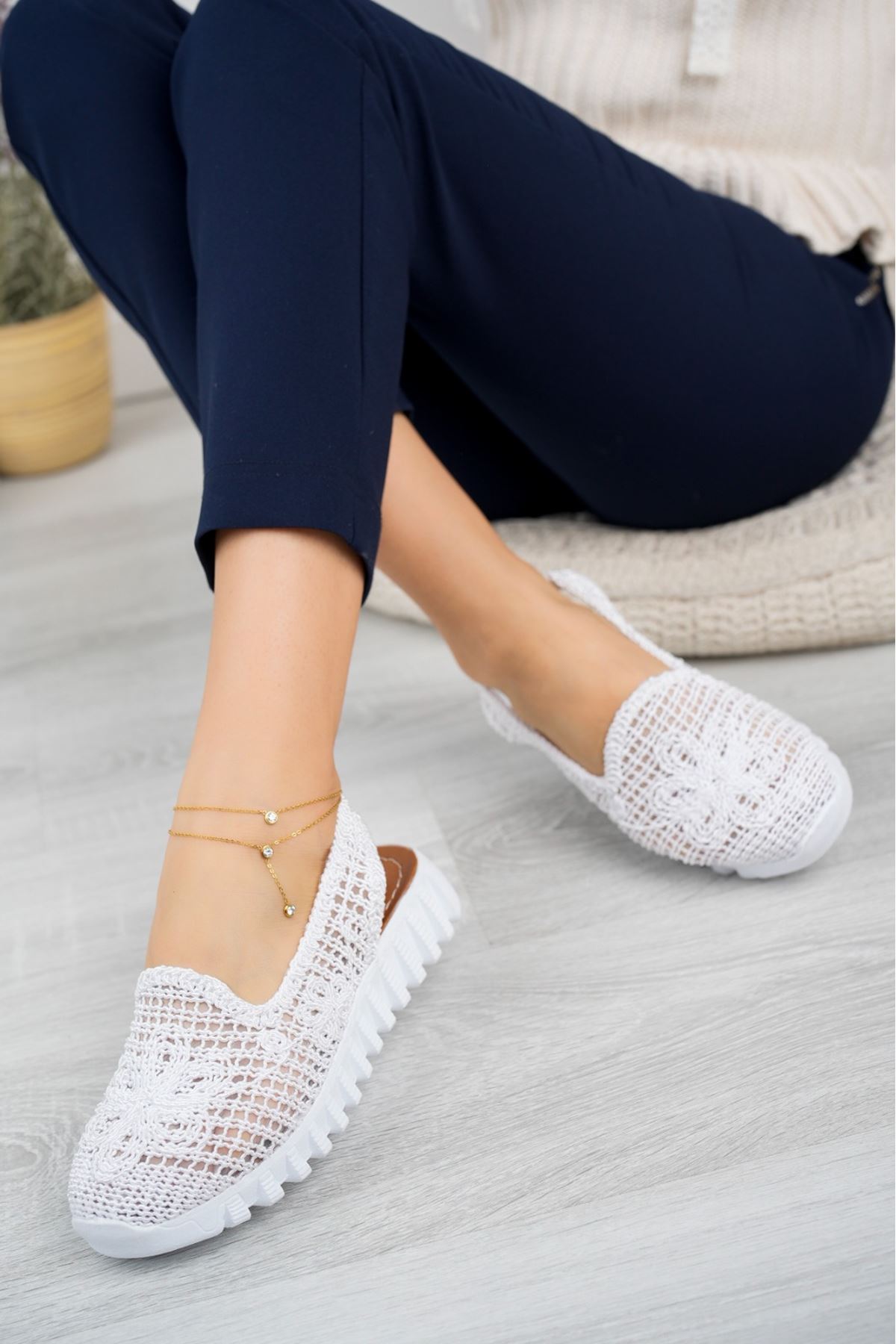White Braided Shoes with Open Back