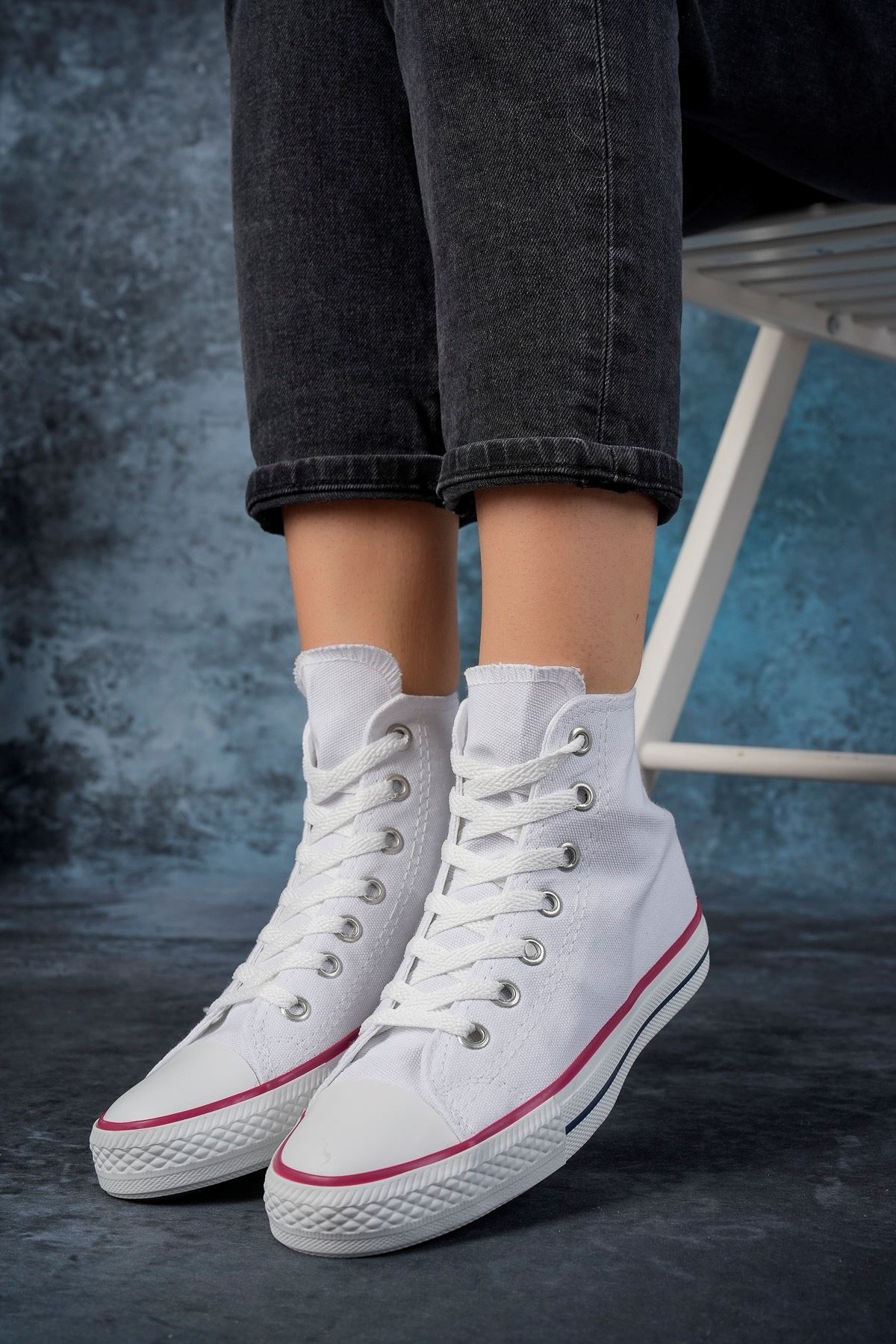 White Long Linen Sneakers