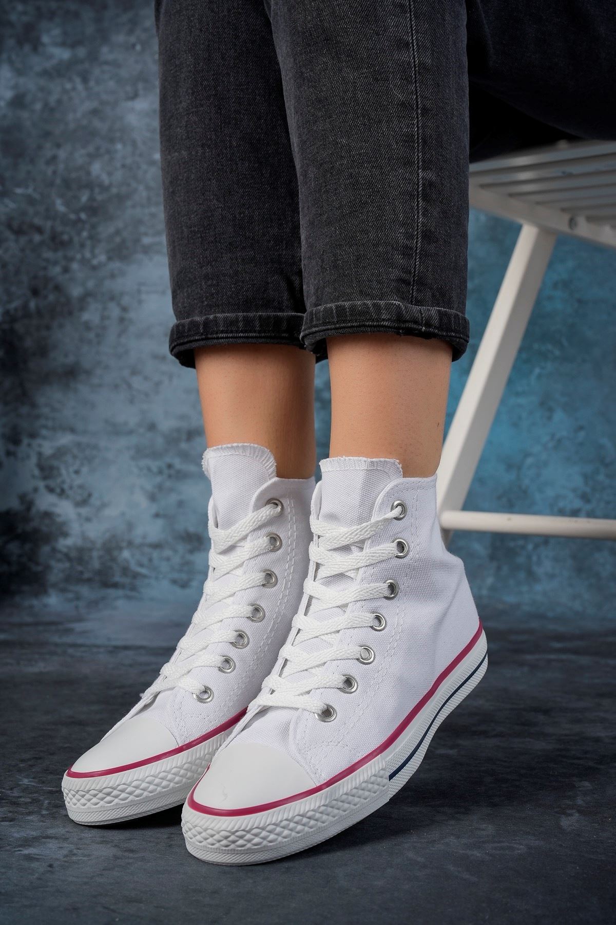 White Long Linen Sneakers - Online Giyim ve Ayakkabı Sitesi