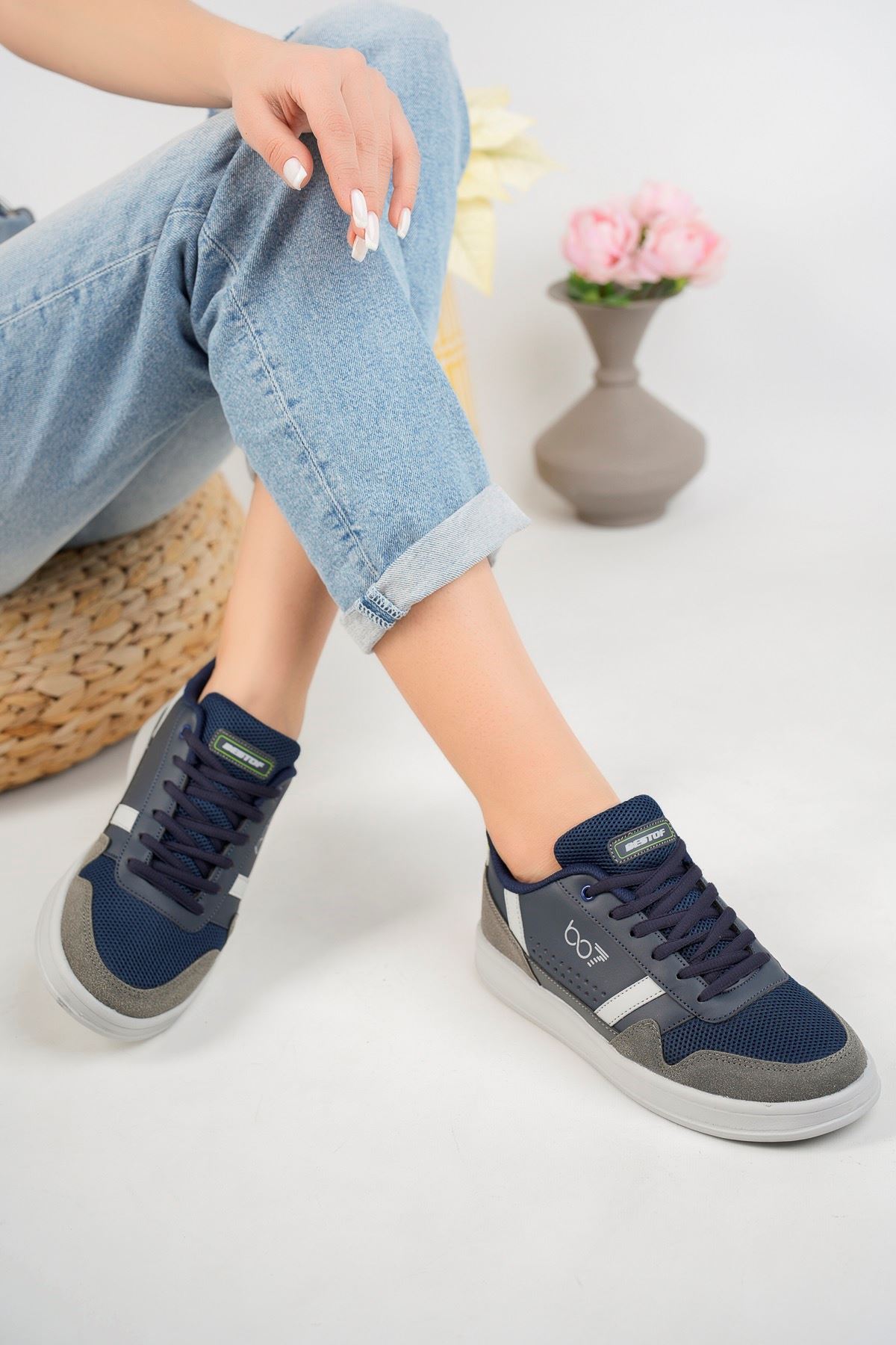 Lace-up Navy Blue Women's Sneakers