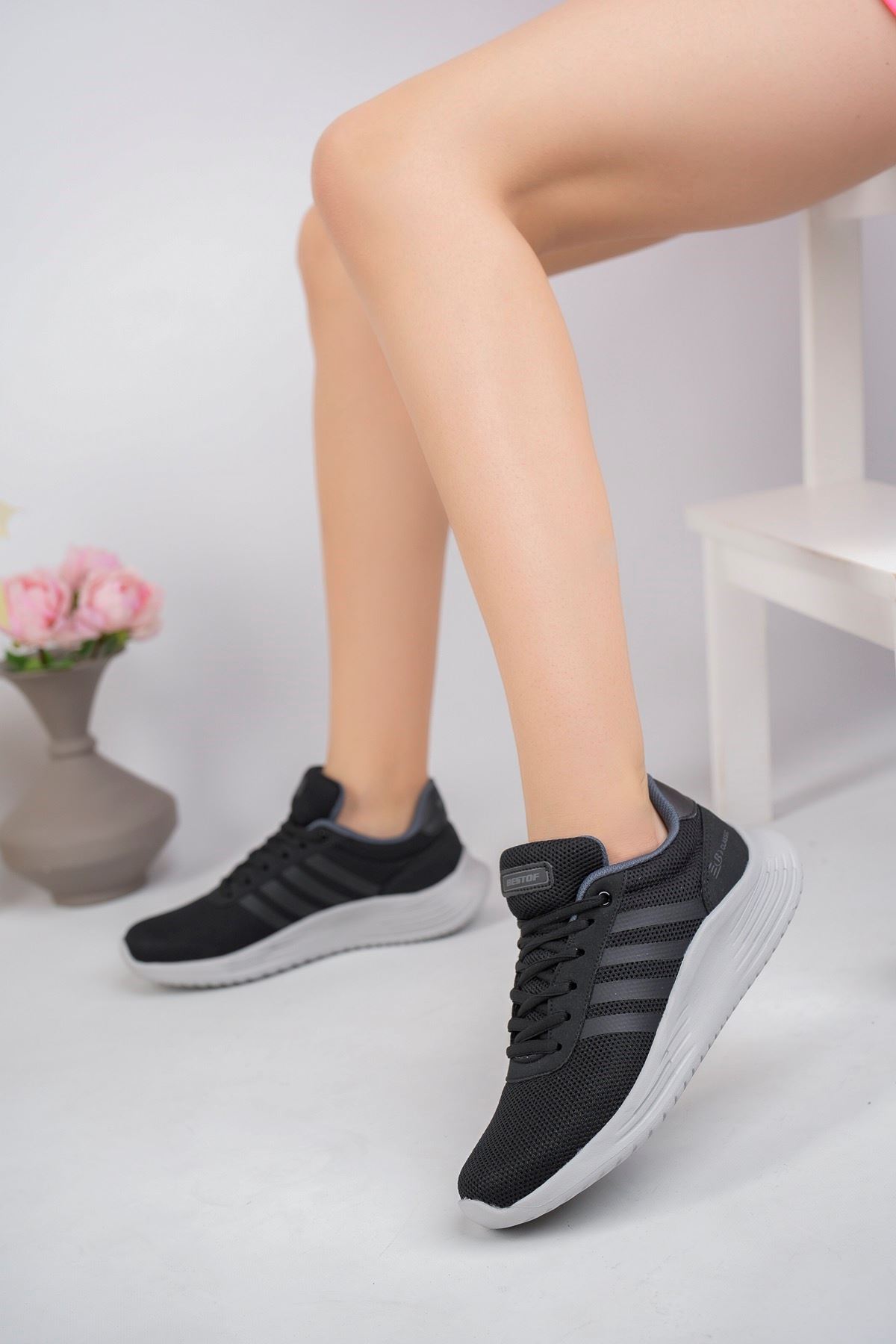 Fileli Bağcıklı Siyah Tabanı Füme Kadın Spor Ayakkabı