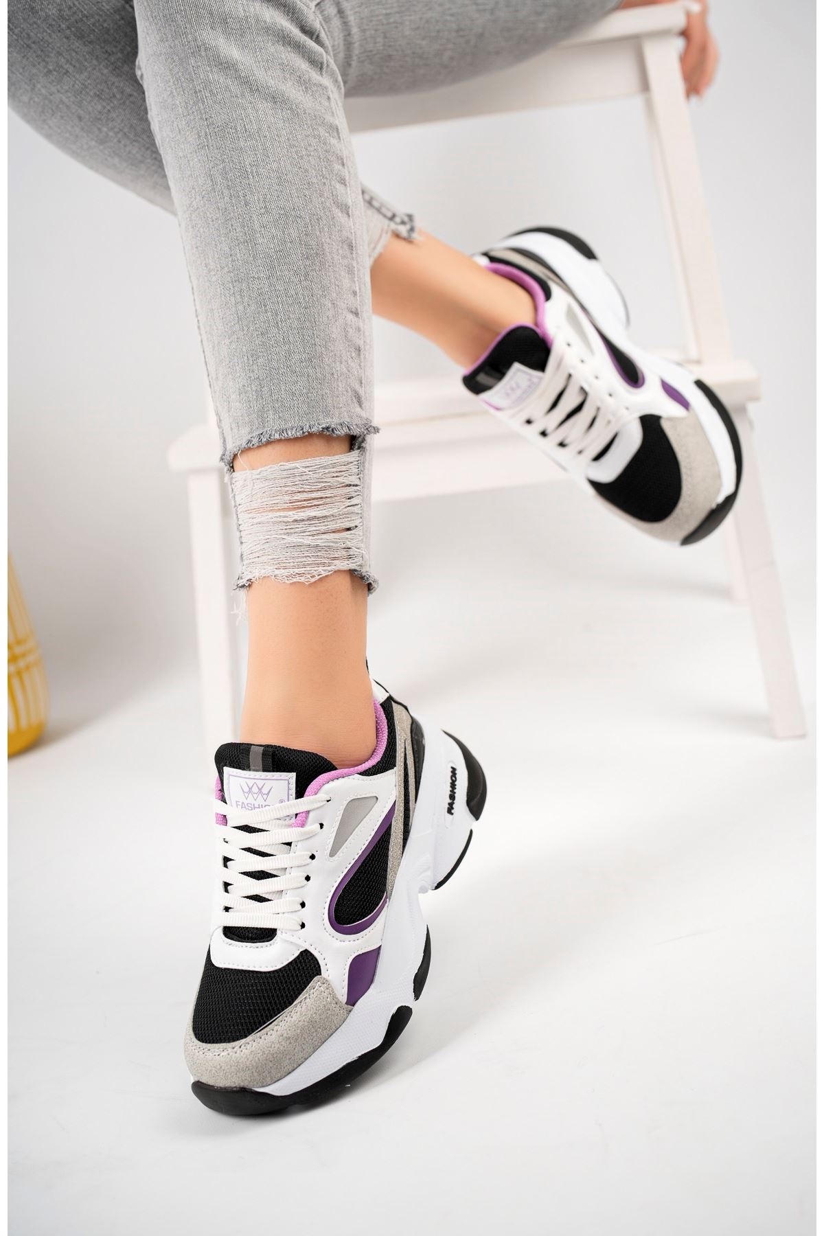 High Sole Black Garnisi Purple Women's Sneakers