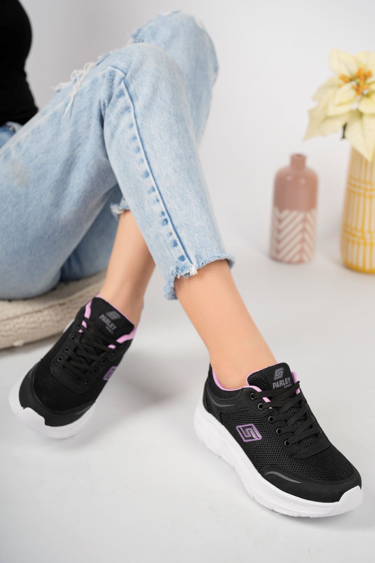 Thick Sole Lace-Up Black Sole White Women's Sneakers