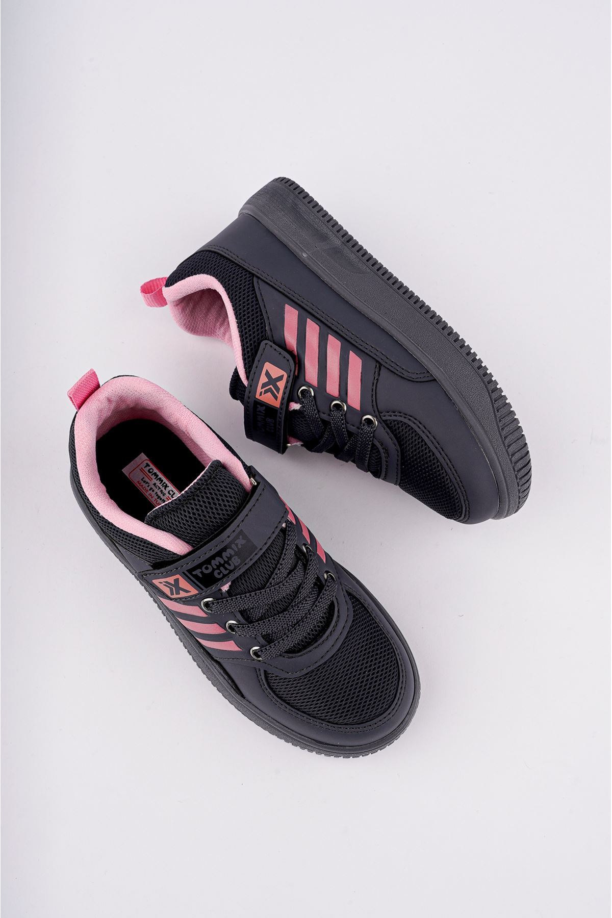 Smoked Pink Stripe Kids Sneakers with Velcro Fastener