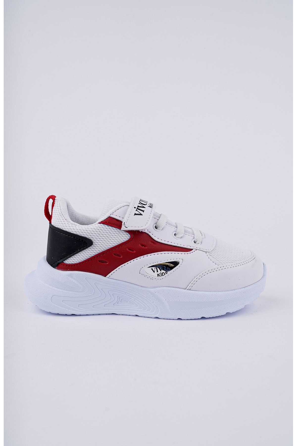 Cırtlı Fileli Beyaz Kırmızı Garnili Çocuk Spor Ayakkabı