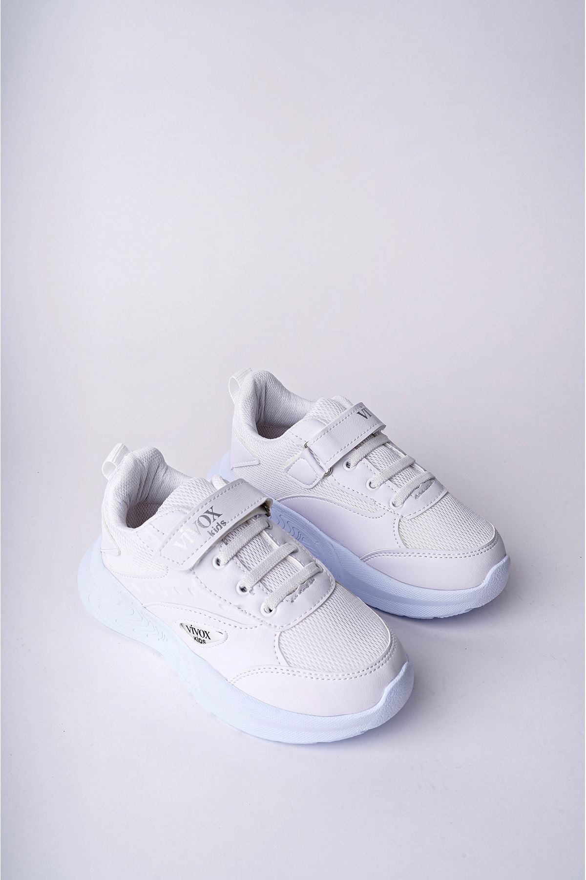 Velcro Mesh White Kids Sneakers