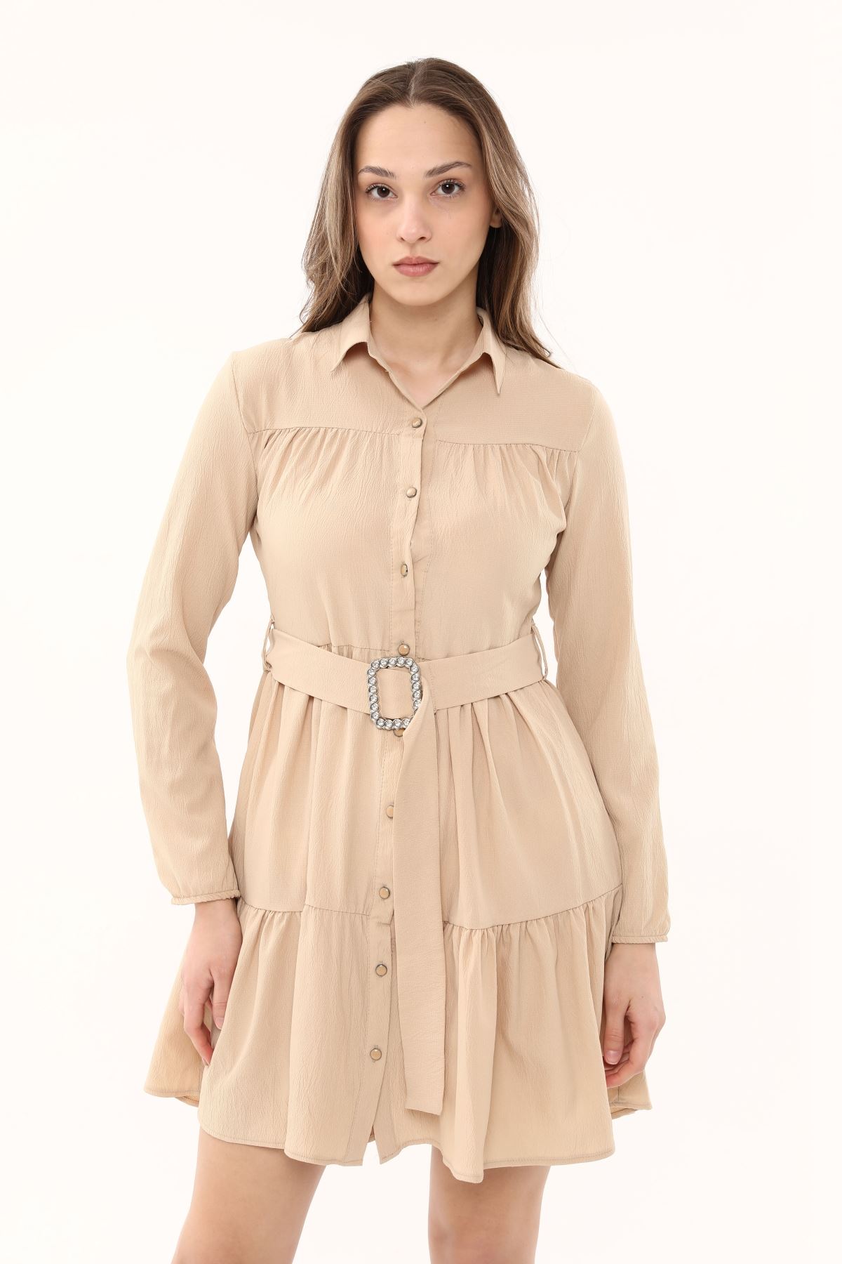 Women's Buttoned Dress with Waist Belt