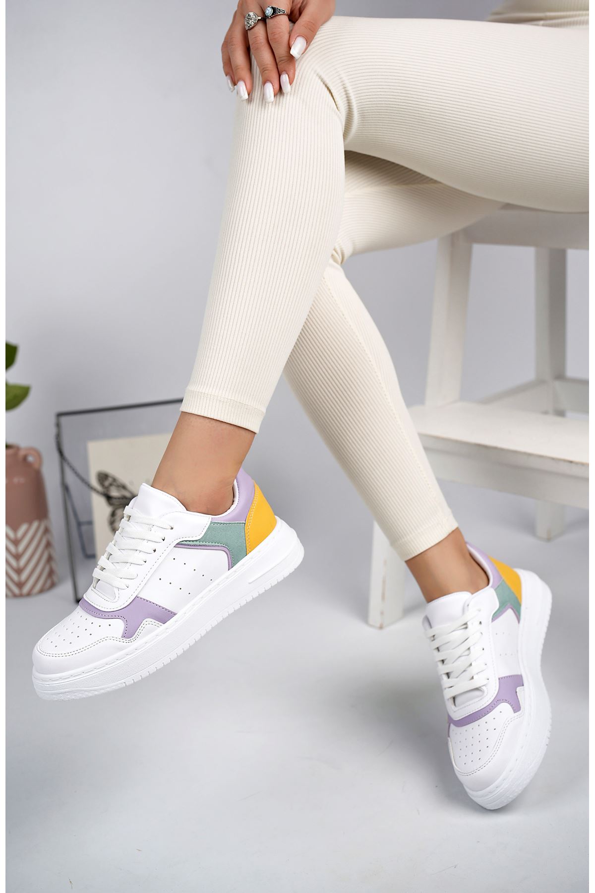 Low Sole Purple Garnished Velcro Sneakers