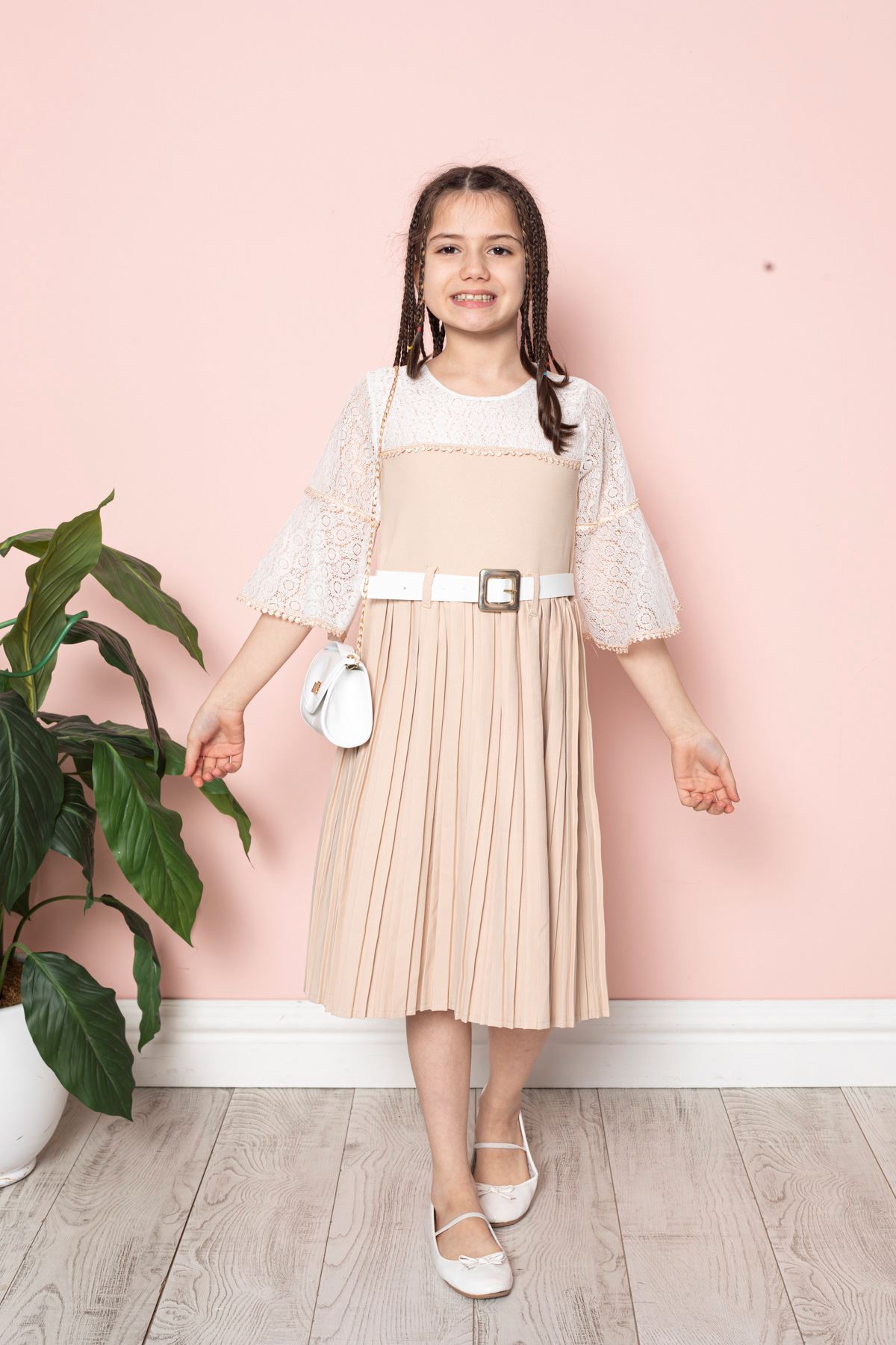 Pleated Lace Girl's Dress