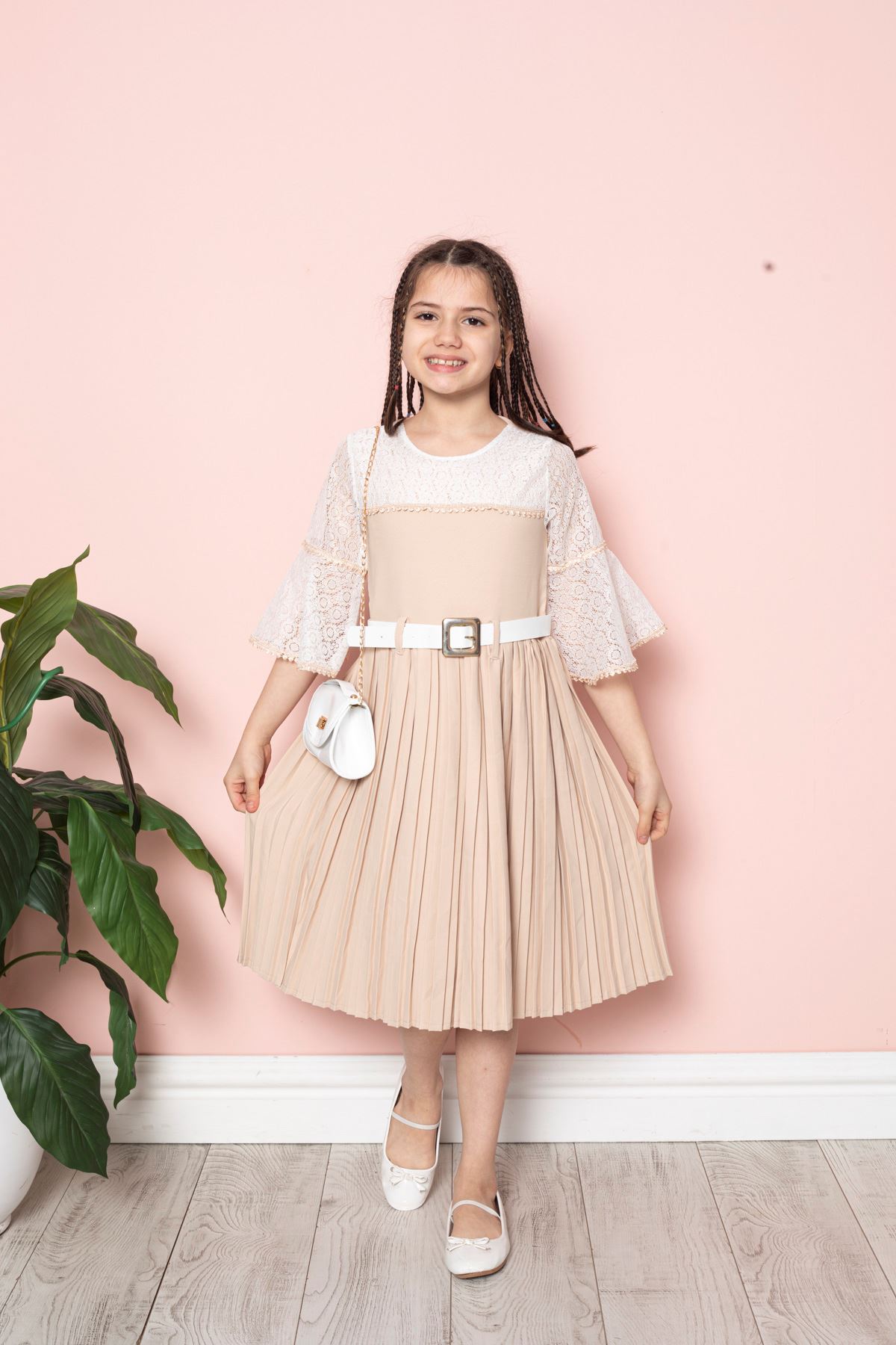 Pleated Lace Girl's Dress
