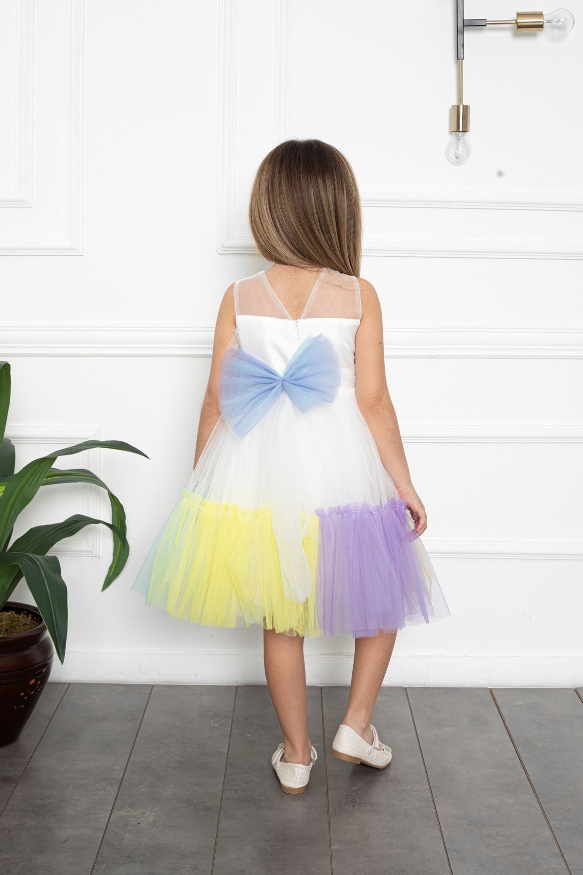 Colorful Girl's Evening Dress with Bowknot Back