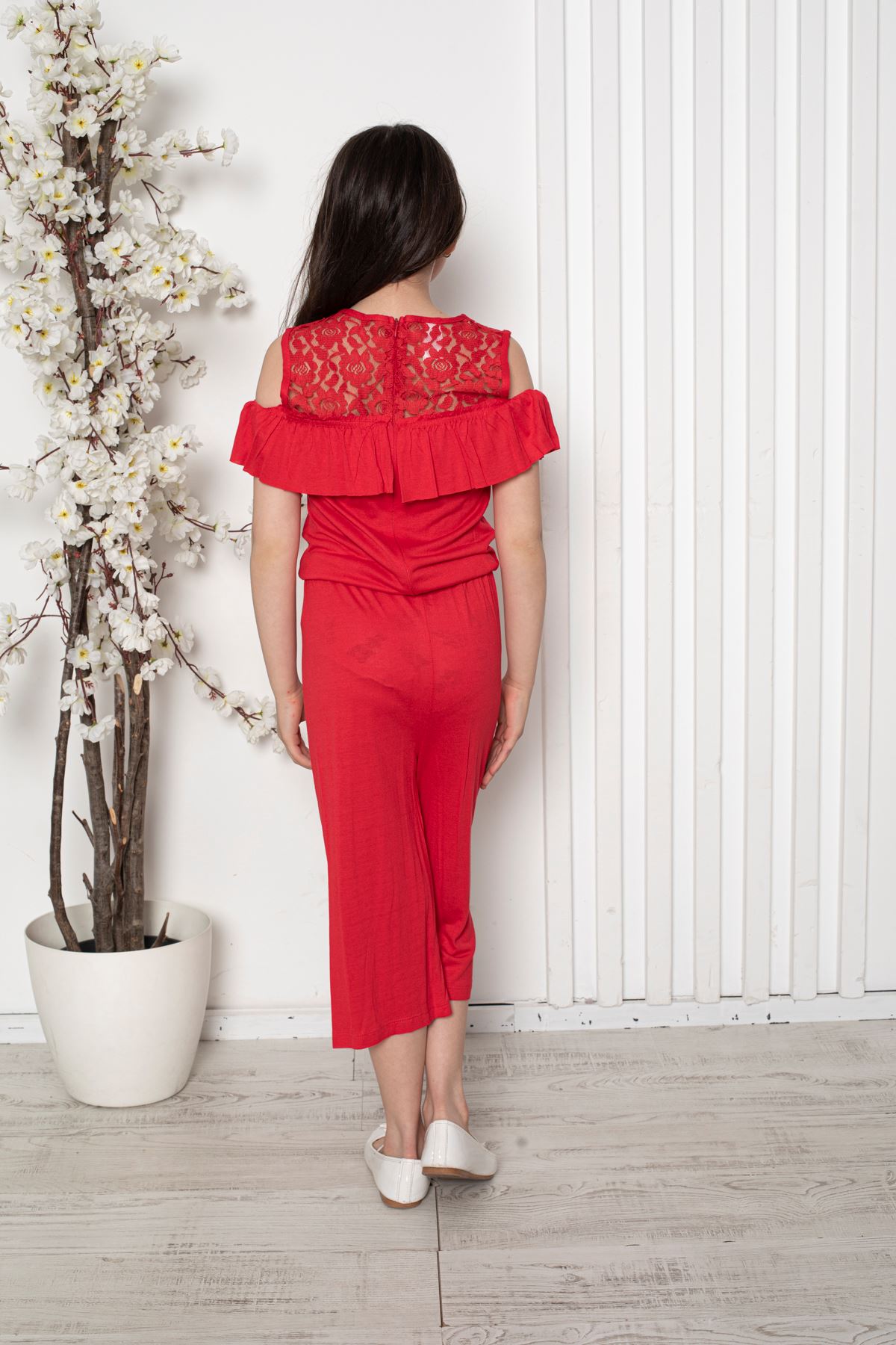 Girl's Jumpsuit with Lace Collar