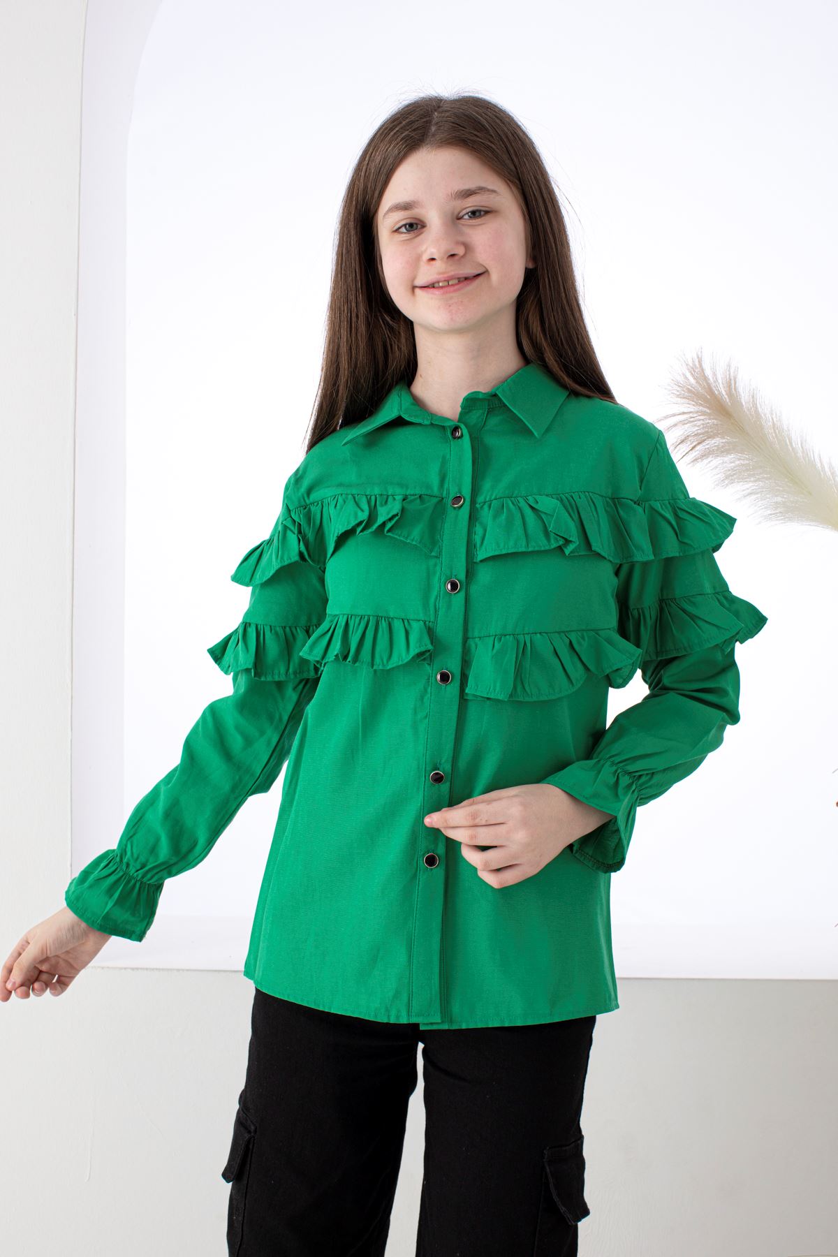 Girl's Shirt with Ruffles on the Chest