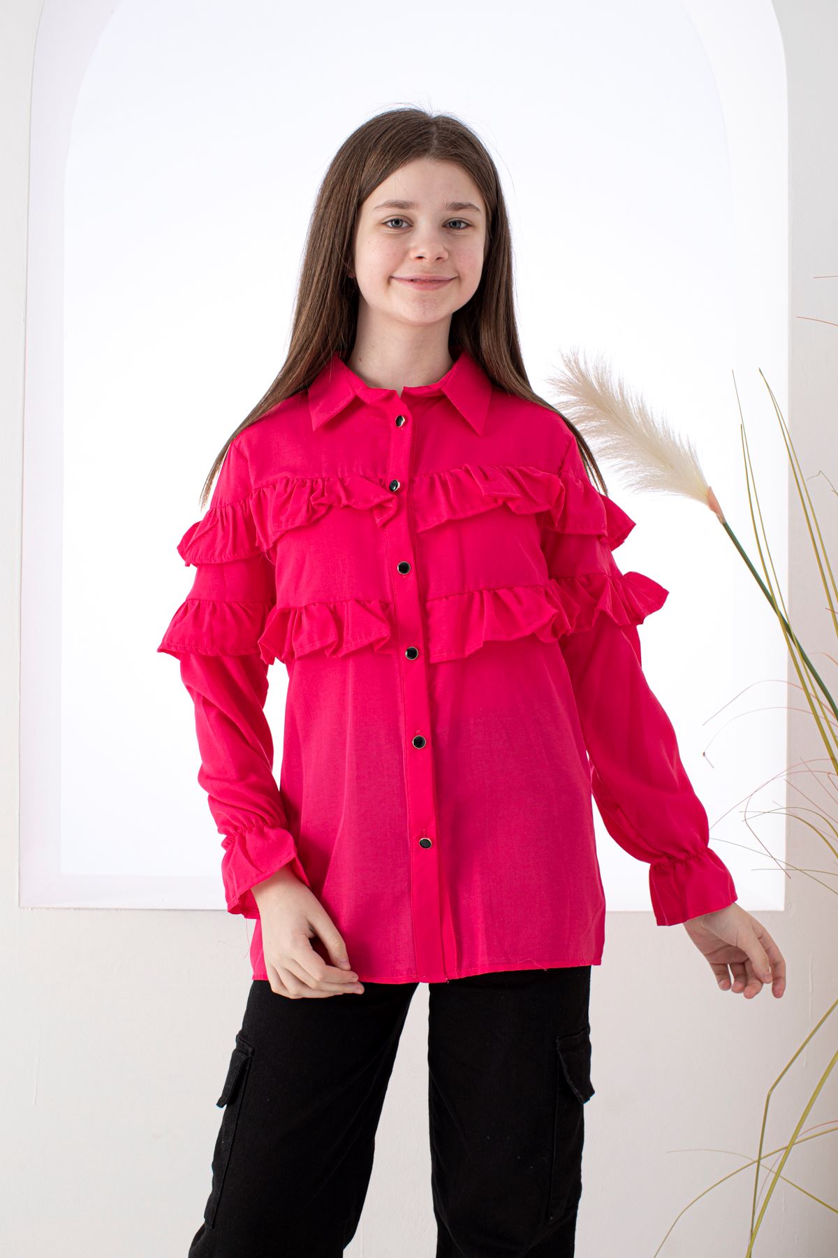 Girl's Shirt with Ruffles on the Chest