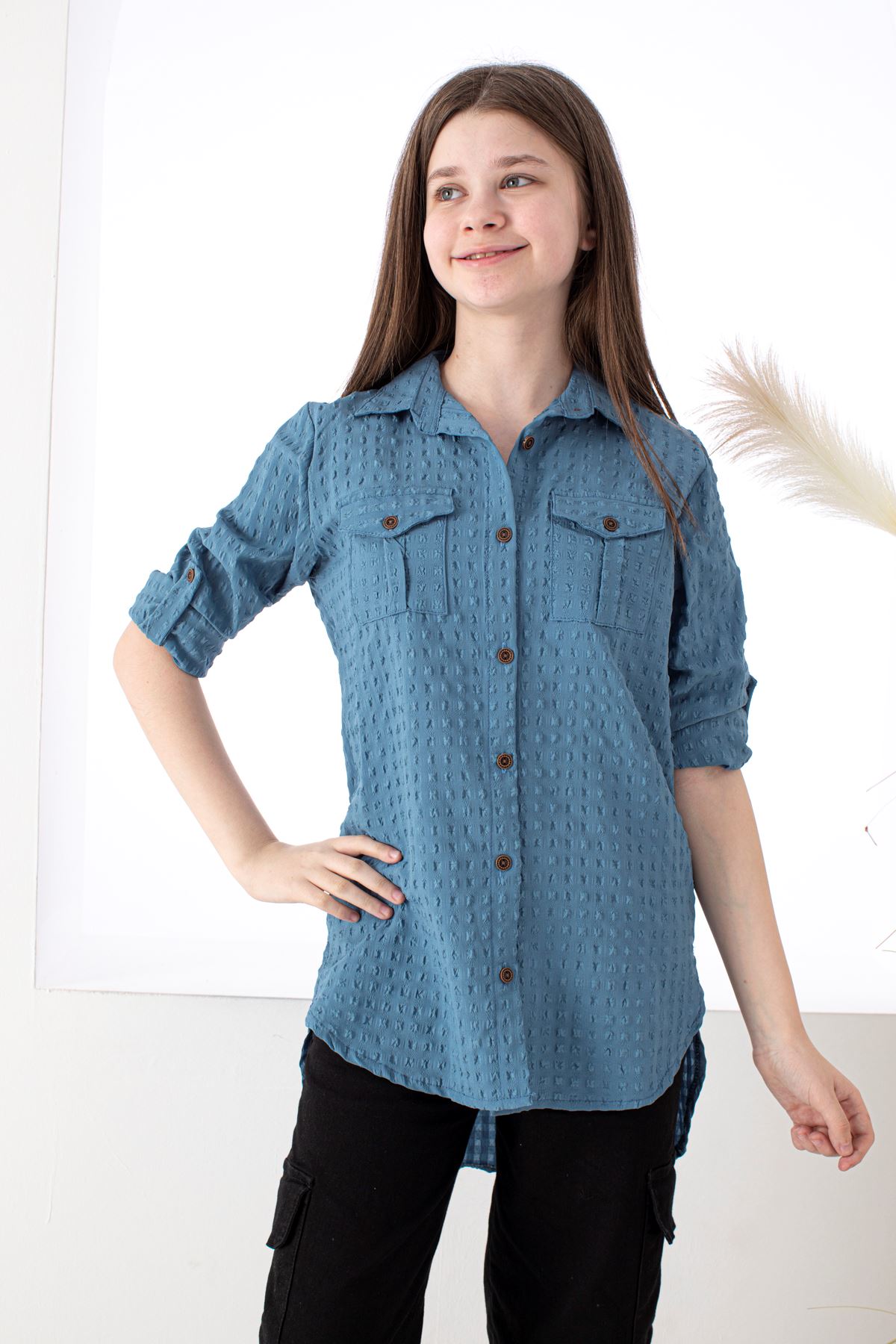 Girl's Sleeve Foldover Shirt with Pockets