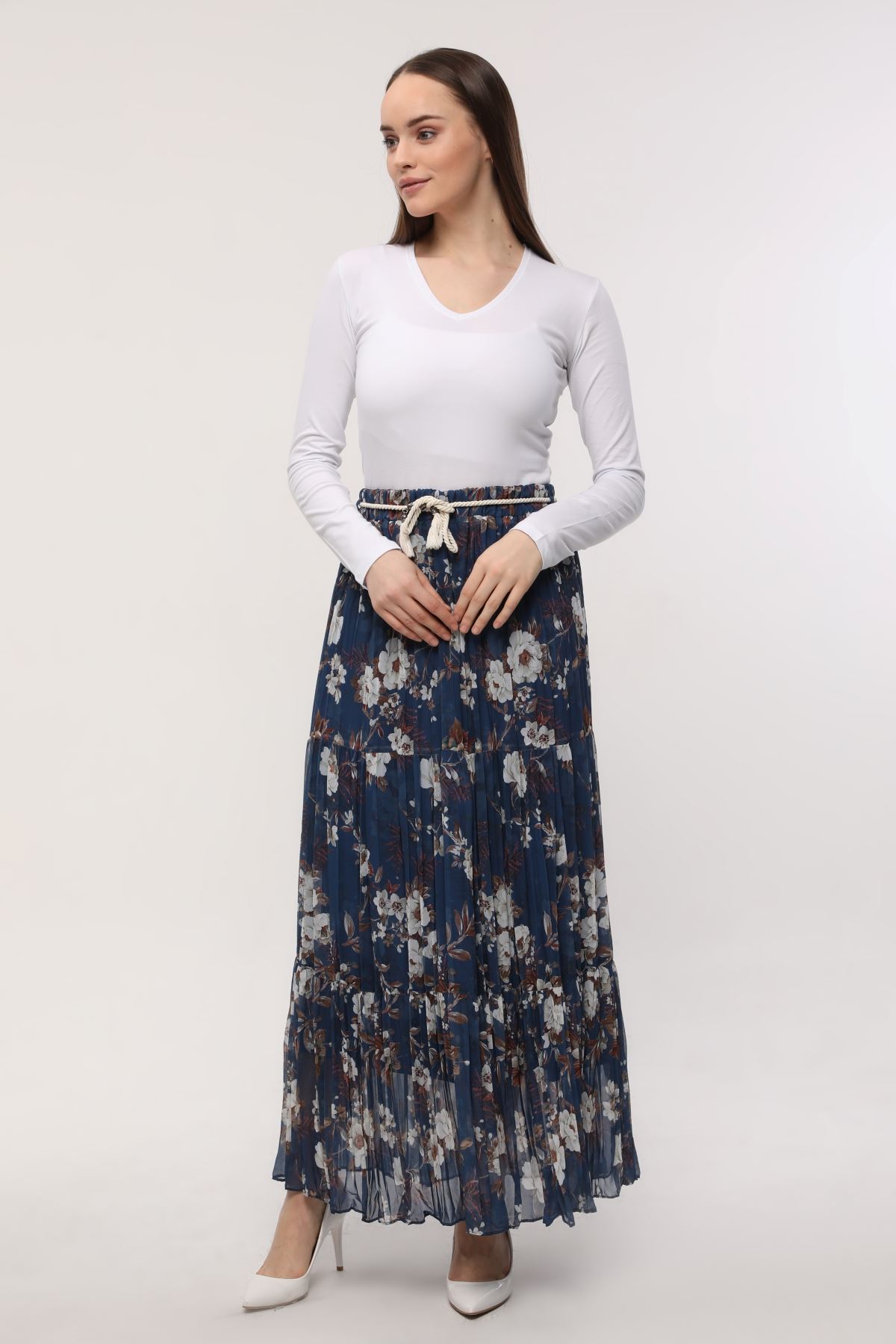 Flower Patterned Chiffon Women's Skirt