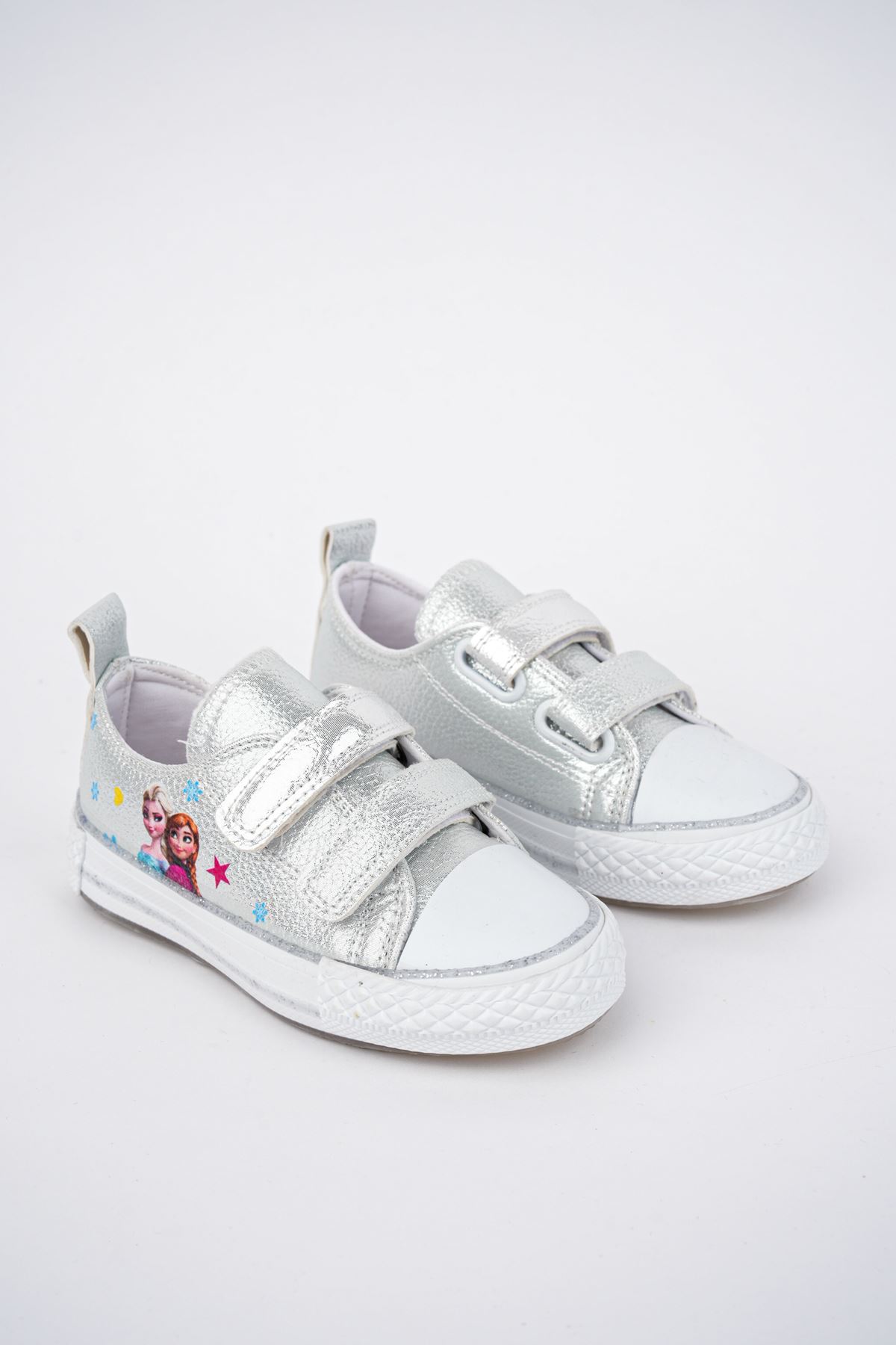 Double Velcro Silver Printed Baby Shoes