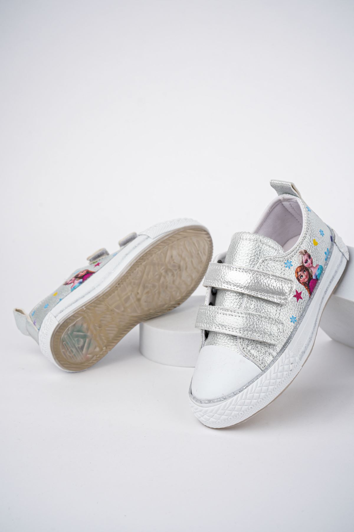 Double Velcro Silver Printed Baby Shoes
