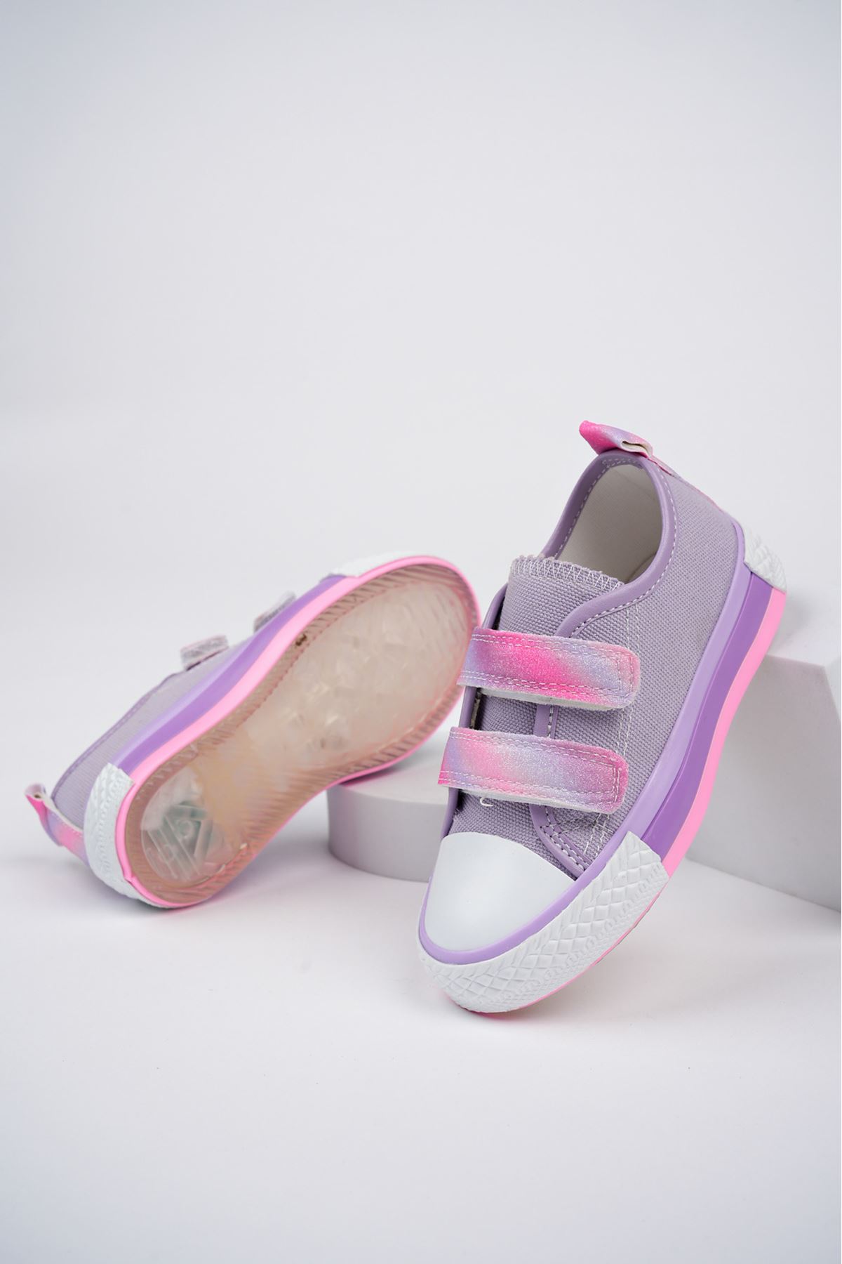 Lighted Double Velcro Purple Kids Shoes